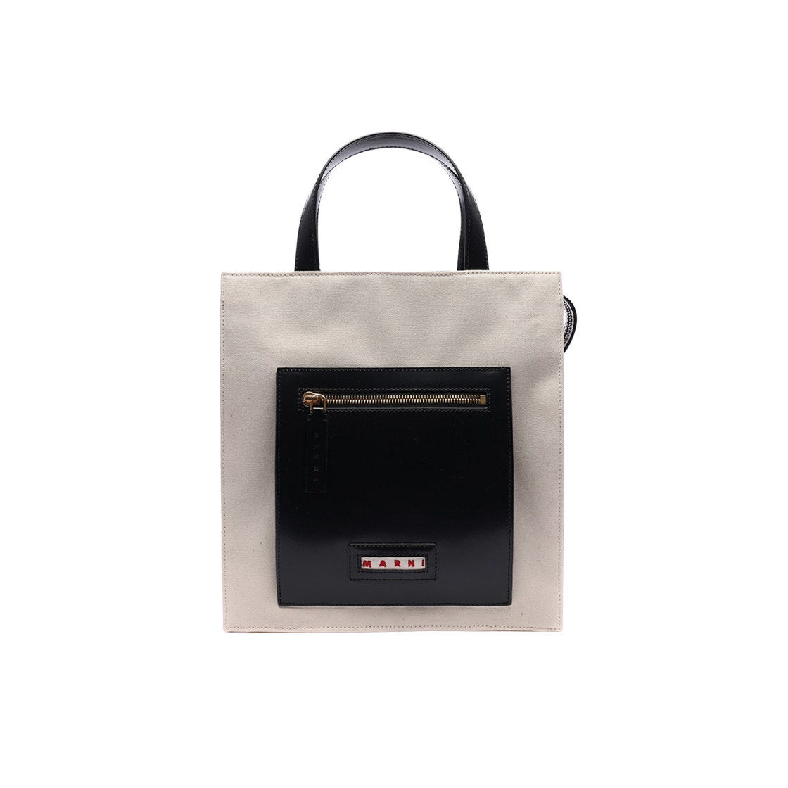 마르니 코튼 레더 토트백 블랙 내츄럴(Marni Cotton Leather Tote Bag Black Natural) - 1