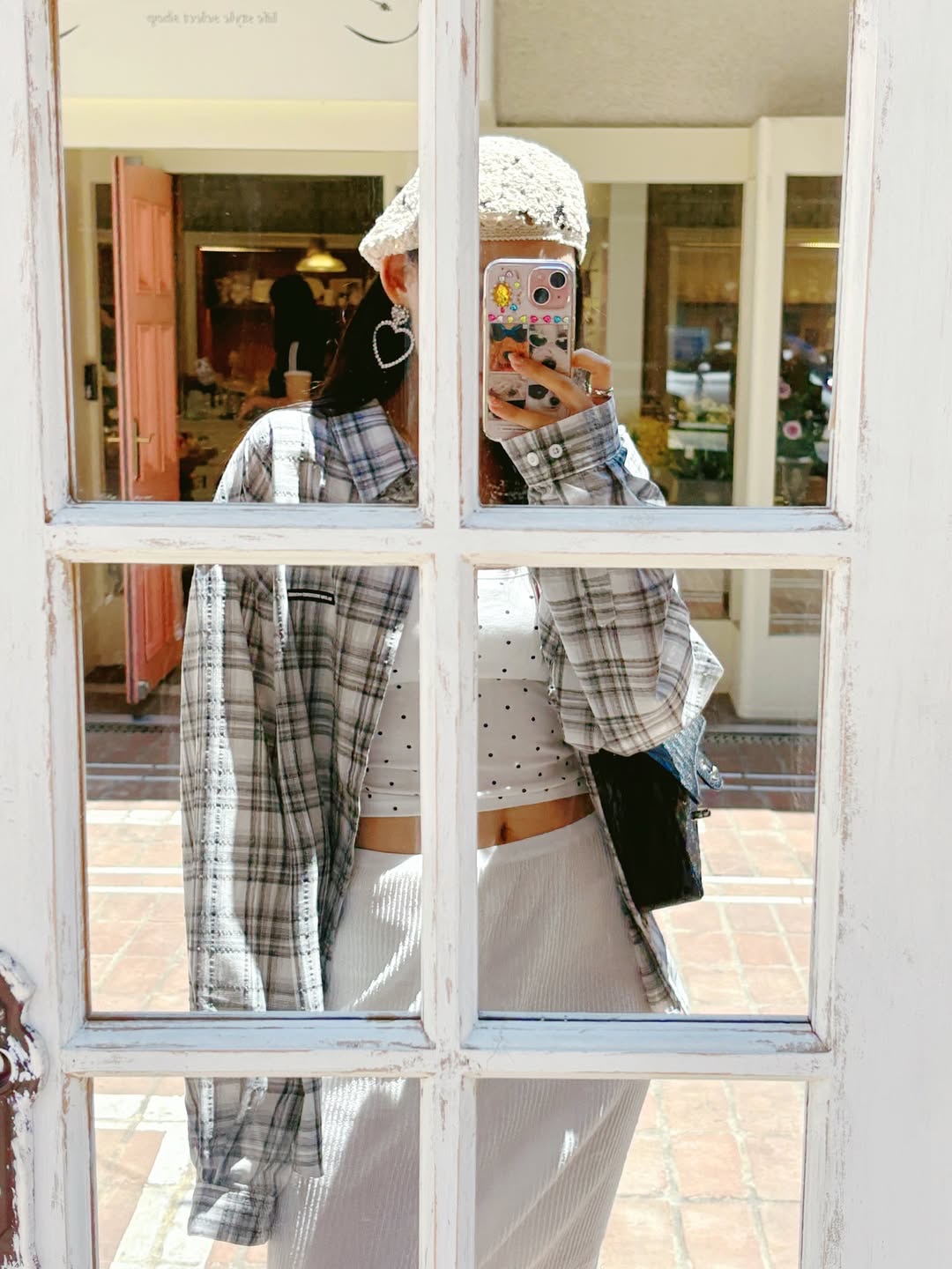 SLOW RECORD HOUSE Seersucker Oversized Check Shirts Black 착용 스타일 - 6