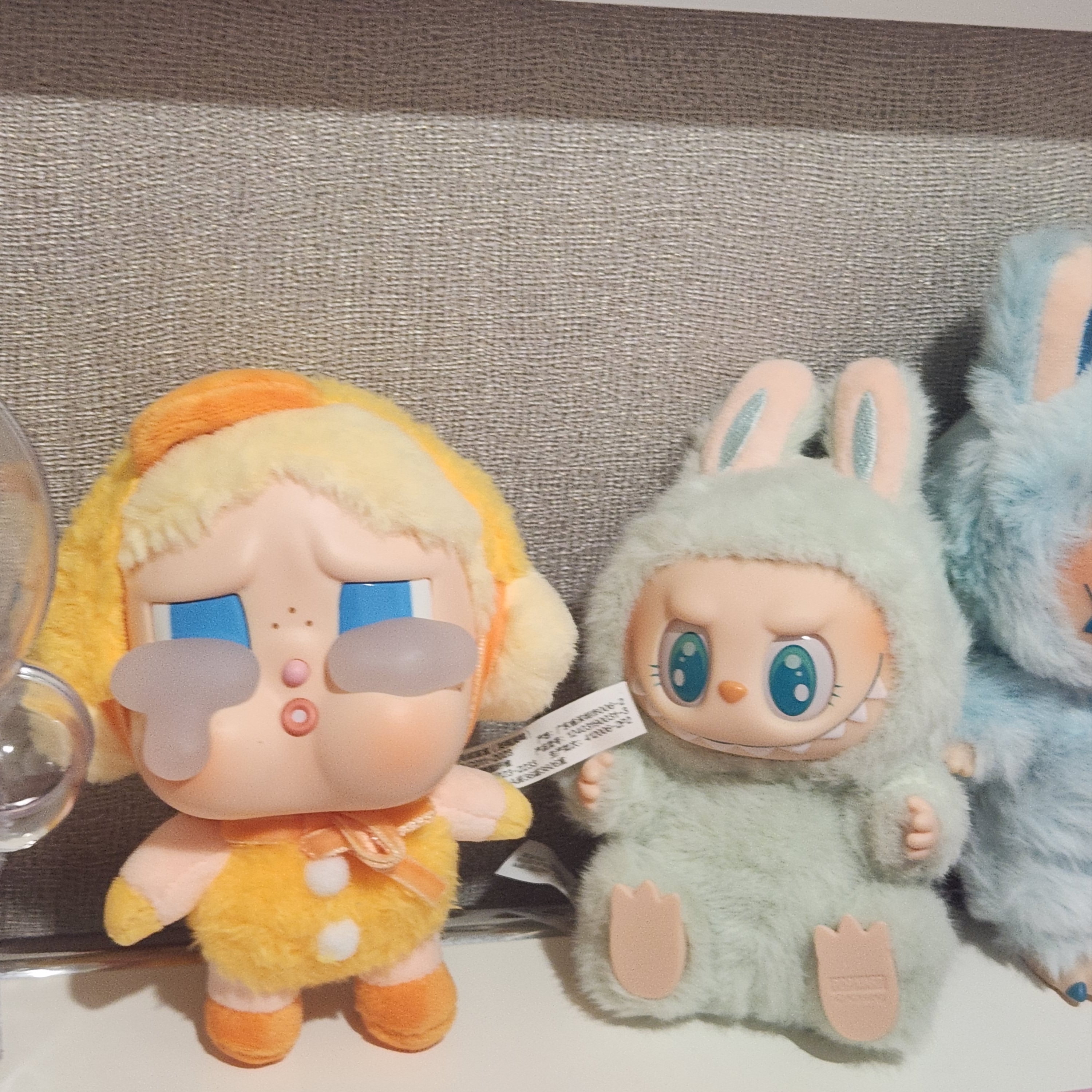 Pop Mart Crybaby Crying Again Series Plush Keyring Duck You (Opened Case), Pop Mart Labubu Let's Play Together Doll Series Ququ Keyring (Opened Case) 착용 스타일