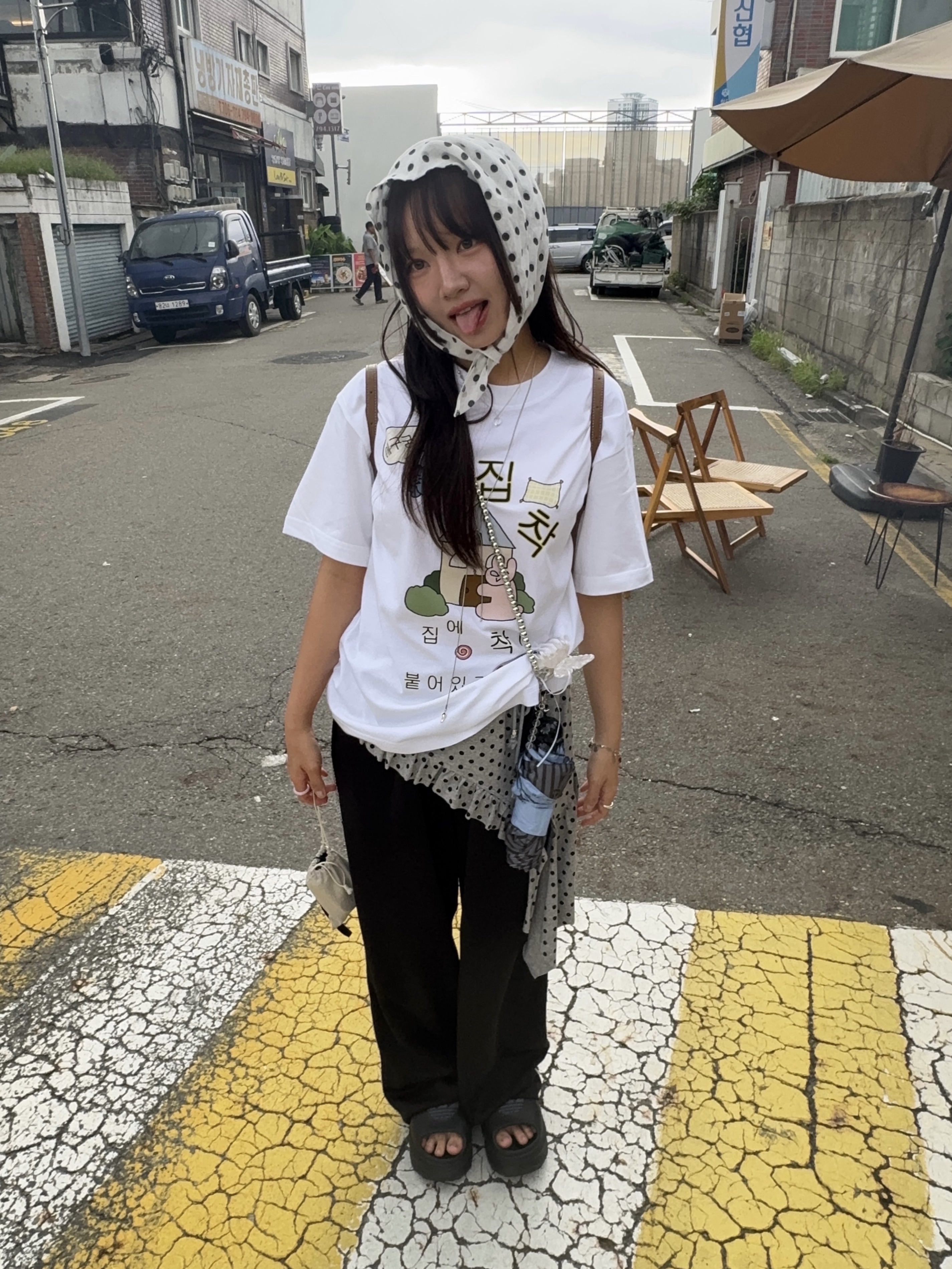Vacant Archive Romy Dots Layered Skirt Melange 착용 스타일 - 1