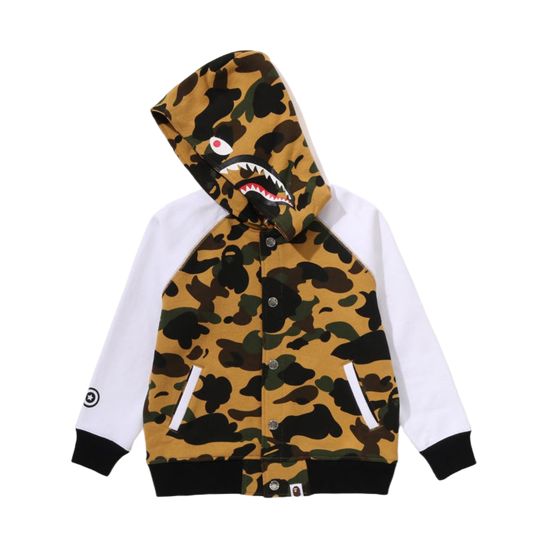 (키즈) 베이프 퍼스트 카모 샤크 후드 스웨트 바시티 자켓 옐로우((Kids) BAPE 1st Camo Shark Hoodie Sweat Varsity Jacket Yellow) - 2