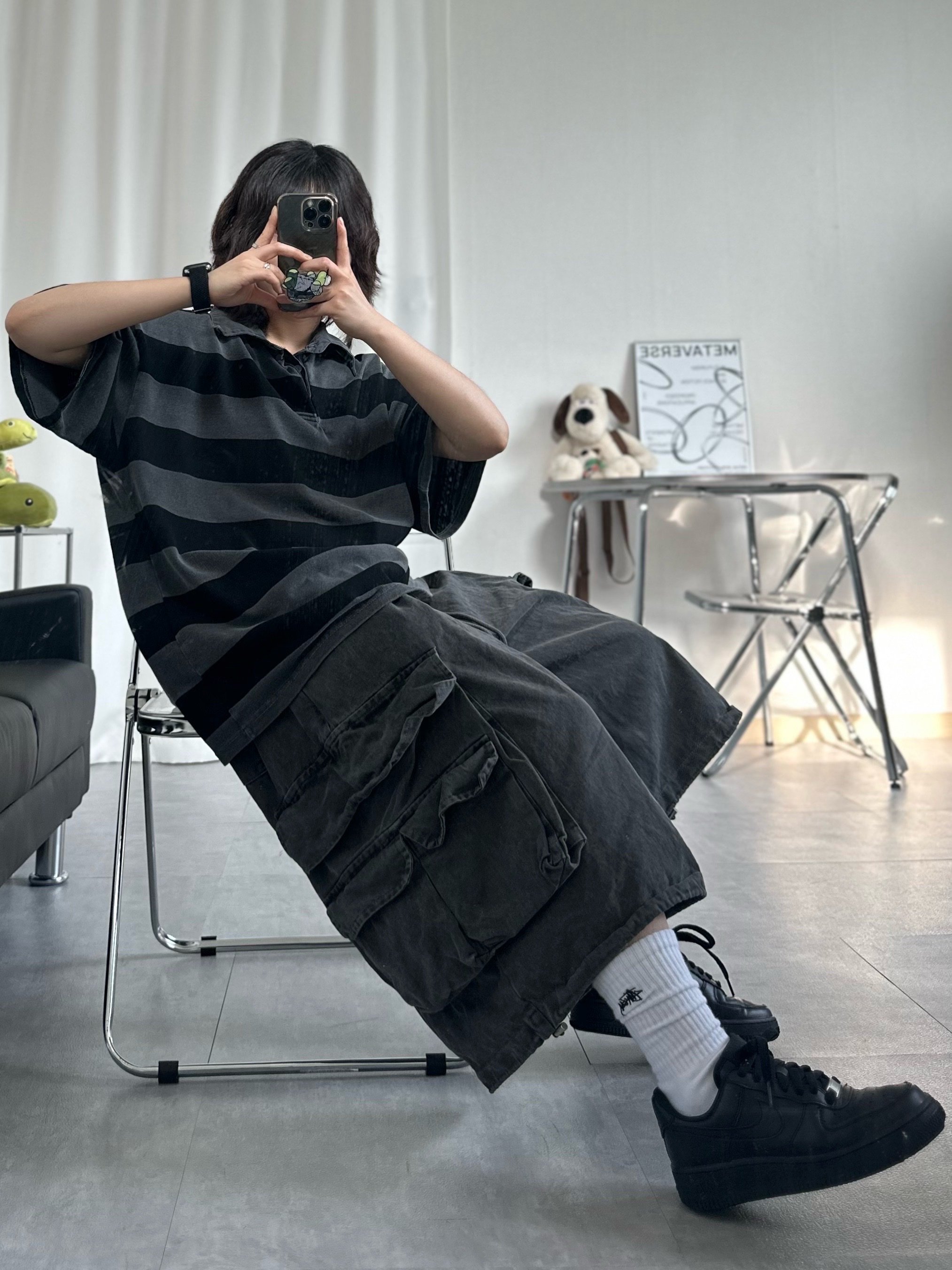 (W) Nike Air Force 1 '07 Low Triple Black, Stussy Small Stock Crew Socks White (3 Pack) 착용 스타일 - 4