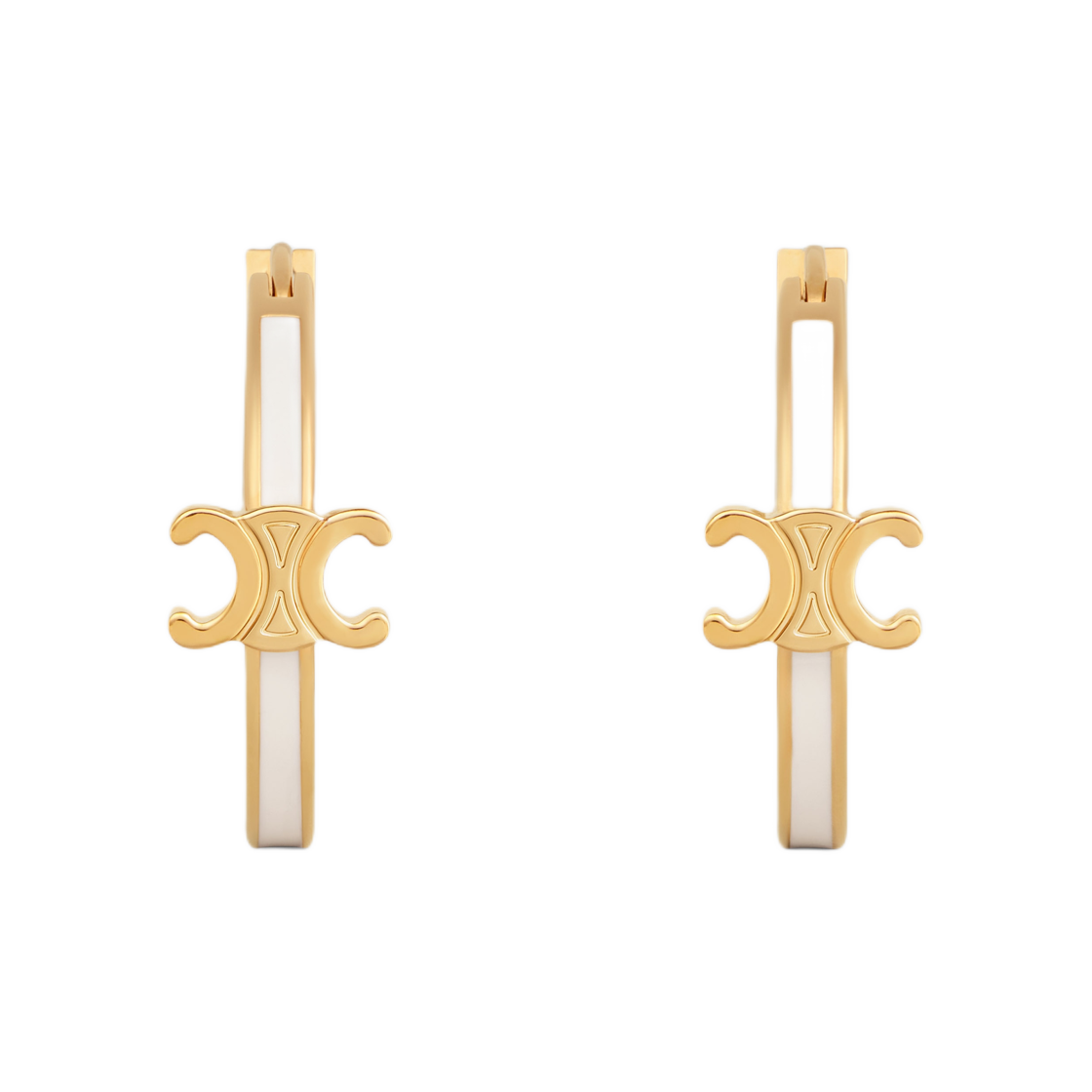 461NK6BRE-01GI (W) Celine Triomphe Hoops in Enamel and Brass with Gold Finish Gold Ivory