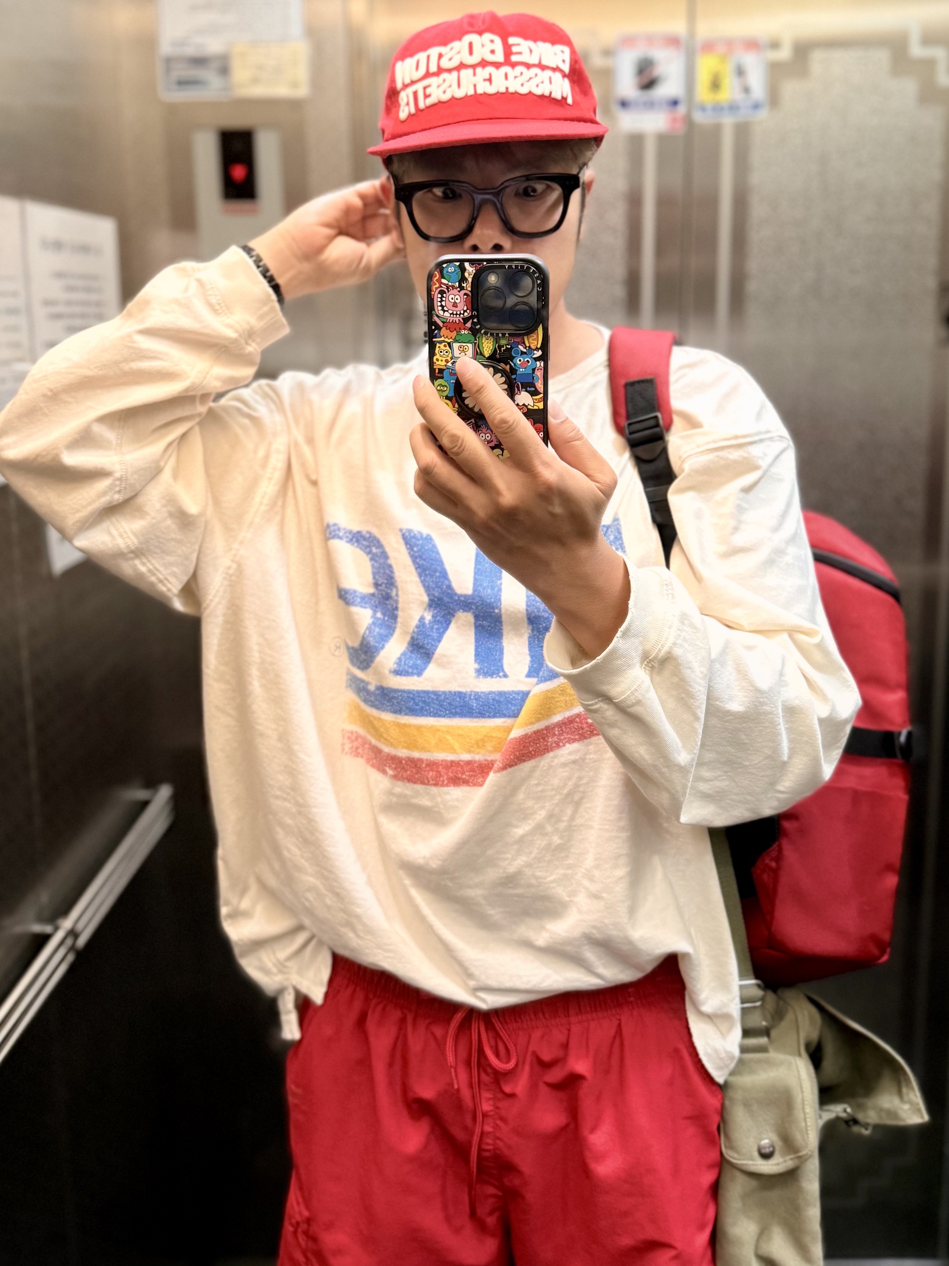 Peaceminusone Phone Pop Up Grip #2 Black, Supreme Cargo Water Short Red - 25SS 착용 스타일