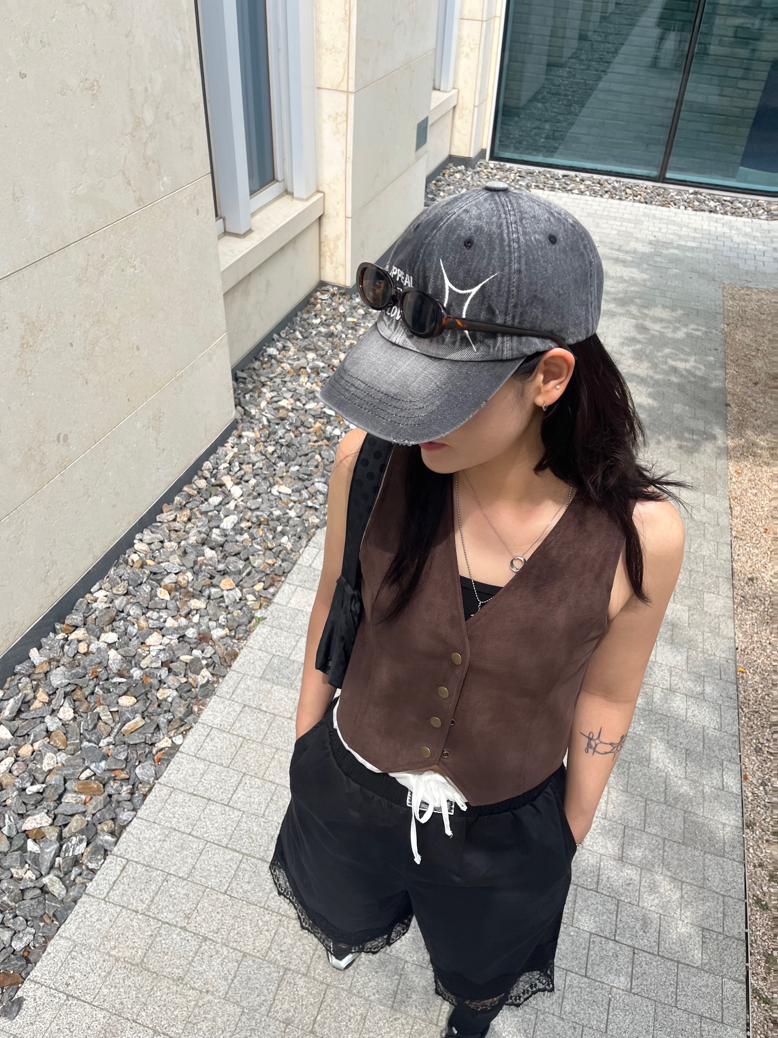 For Appeal Love Ball Cap Washed Denim 착용 스타일 - 1