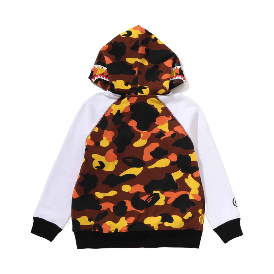 (키즈) 베이프 퍼스트 카모 샤크 후드 스웨트 바시티 자켓 오렌지((Kids) BAPE 1st Camo Shark Hoodie Sweat Varsity Jacket Orange) - 3