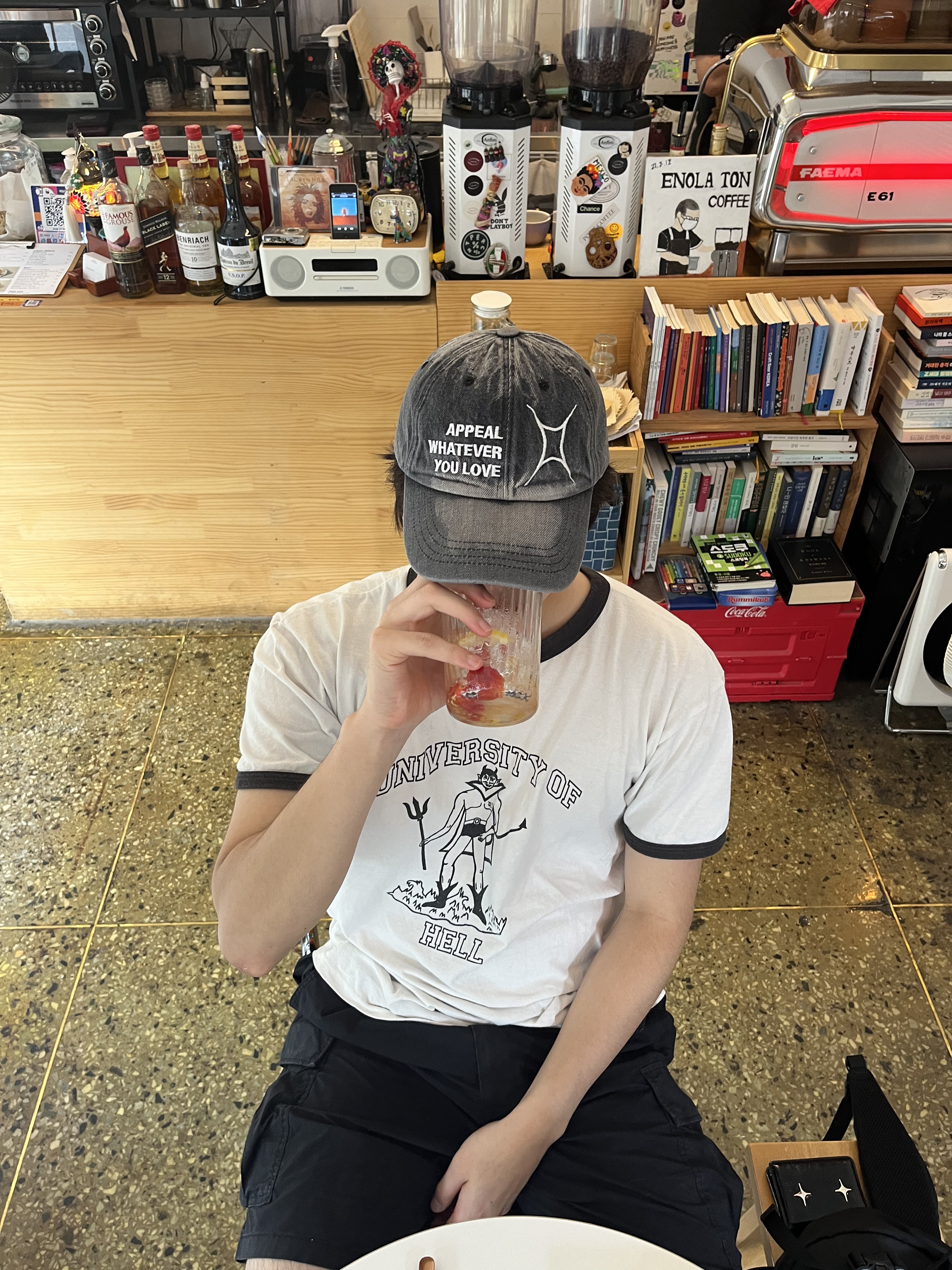 For Appeal Love Ball Cap Washed Denim, For Appeal Sparkle Star Card Wallet Black 착용 스타일