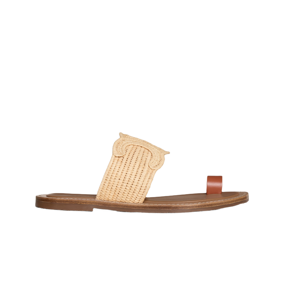 364005171C-02VS (W) Celine Lympia Sandal in Raffia and Calfskin Natural