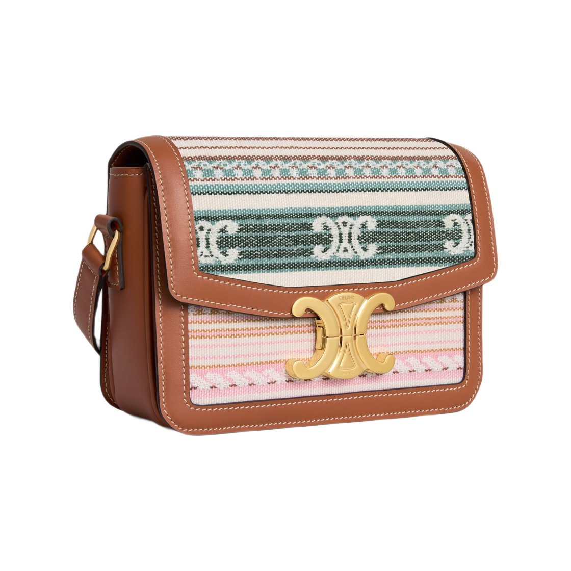 셀린느 틴 트리옹프 백 스트라이프 텍스타일 앤 카프스킨 멀티컬러(Celine Teen Triomphe Bag in Striped Textile and Calfskin Multicolor) - 2