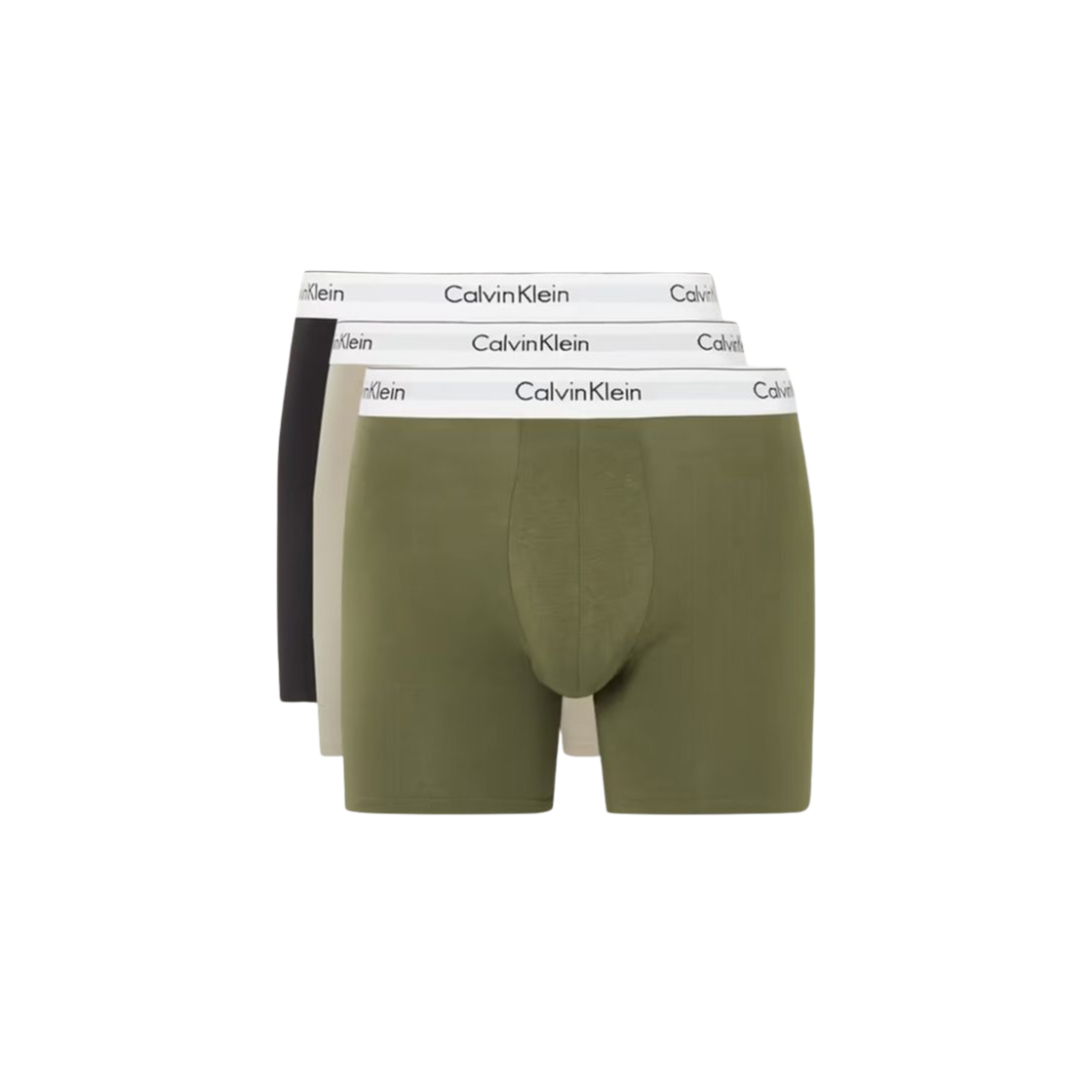 캘빈 클라인 모던 코튼 3팩 박서 브리프 아미 그린 블랙(Calvin Klein Modern Cotton 3-pack Boxer Briefs Army Green Black) - 1