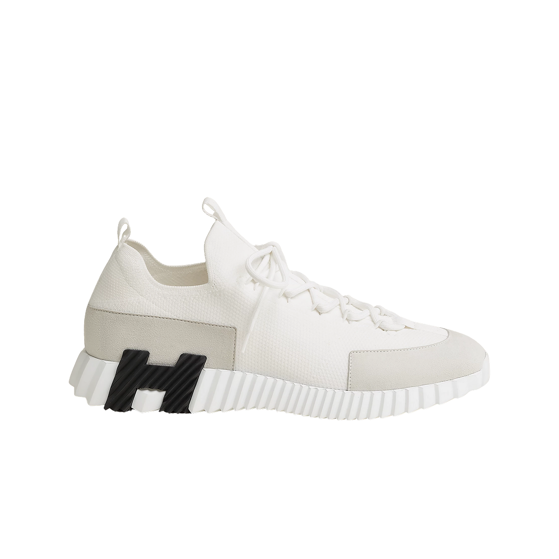 H252858ZH90 Hermes Lift Slip On Sneakers Knit Suede Goatskin & Blanc