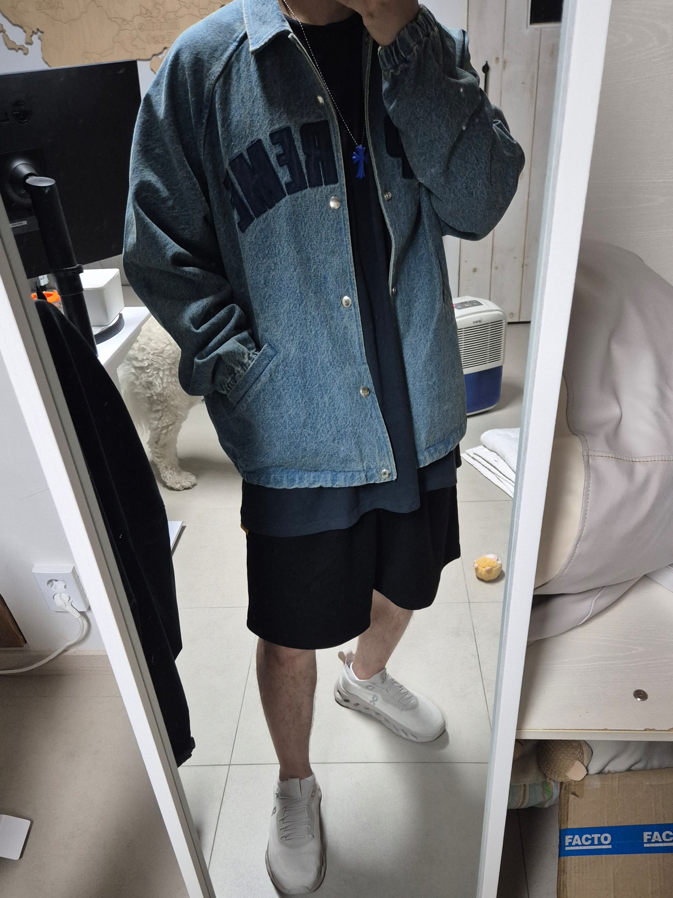 Supreme Arc Denim Coaches Jacket Washed Indigo - 25SS, Chrome Hearts Silichrome CH Cross Pendant Blue 2023 착용 스타일 - 1
