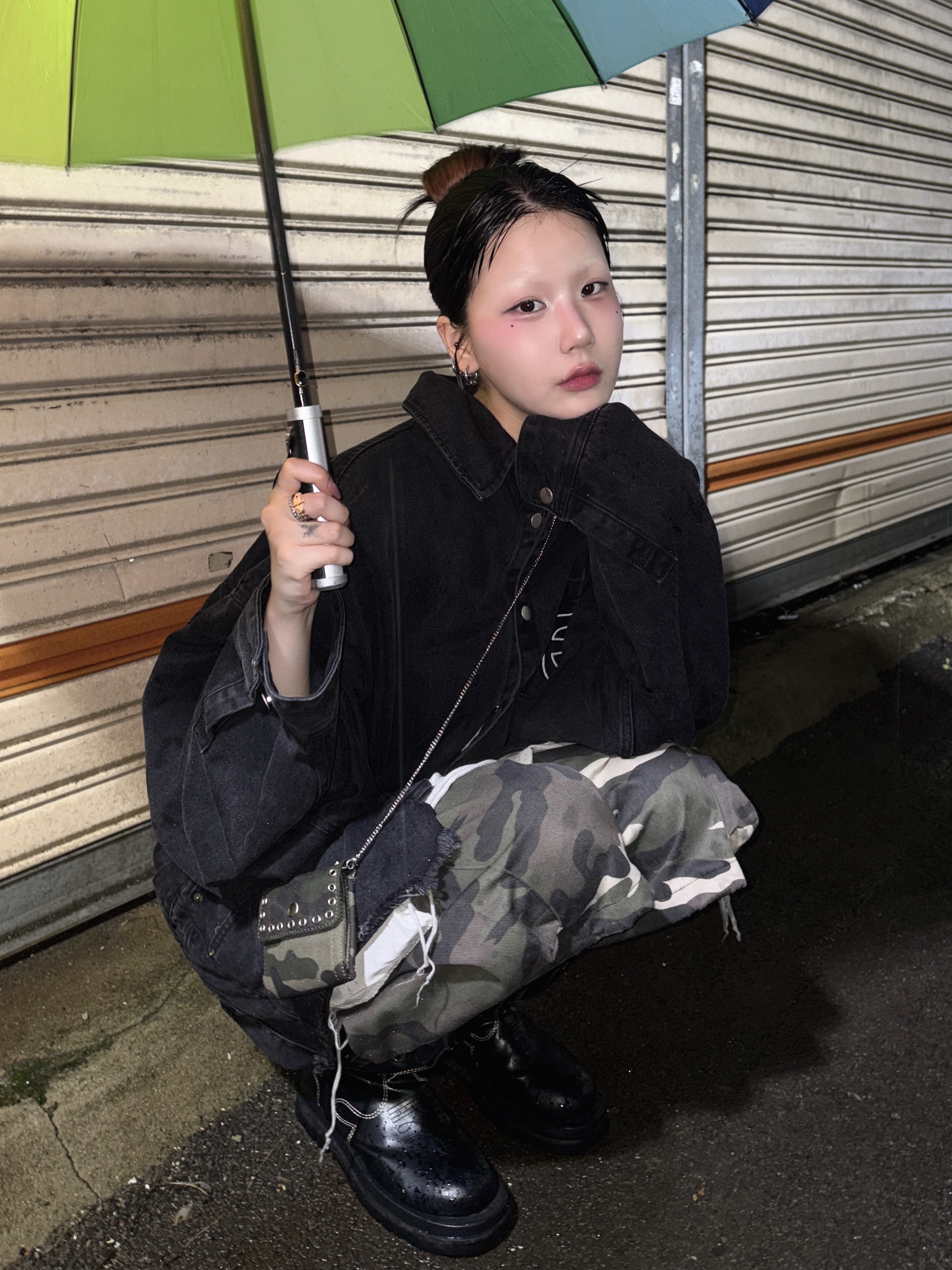 Project G/R Hybrid Denim Shirts Jacket Black 착용 스타일 - 1