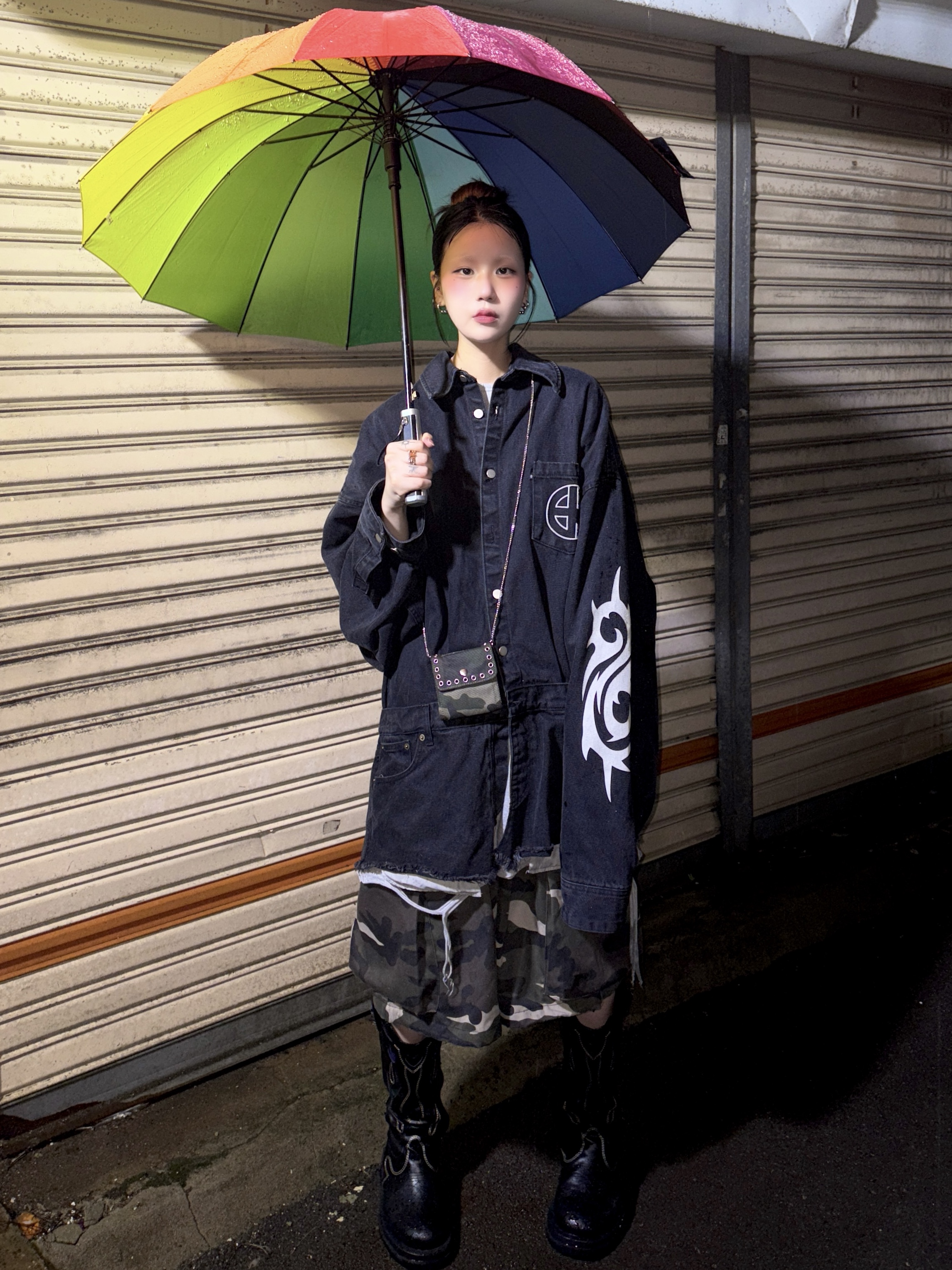 Project G/R Hybrid Denim Shirts Jacket Black 착용 스타일 - 3