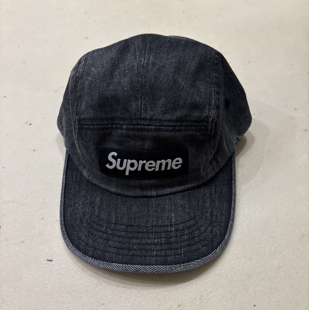 Supreme Coated Denim Camp Cap Black - 24SS 착용 스타일