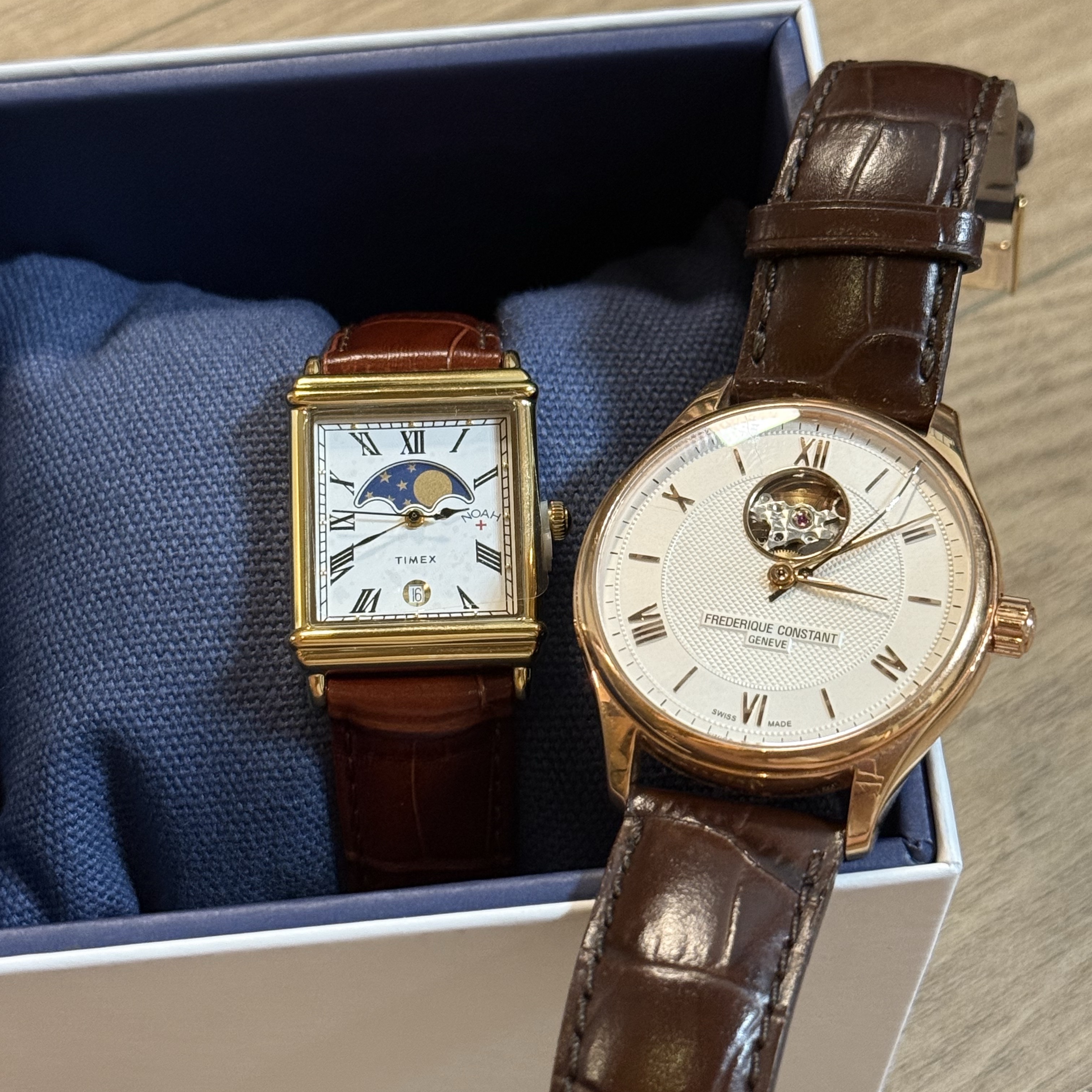 Timex x Noah Moon Phase Watch Brown Gold 착용 스타일