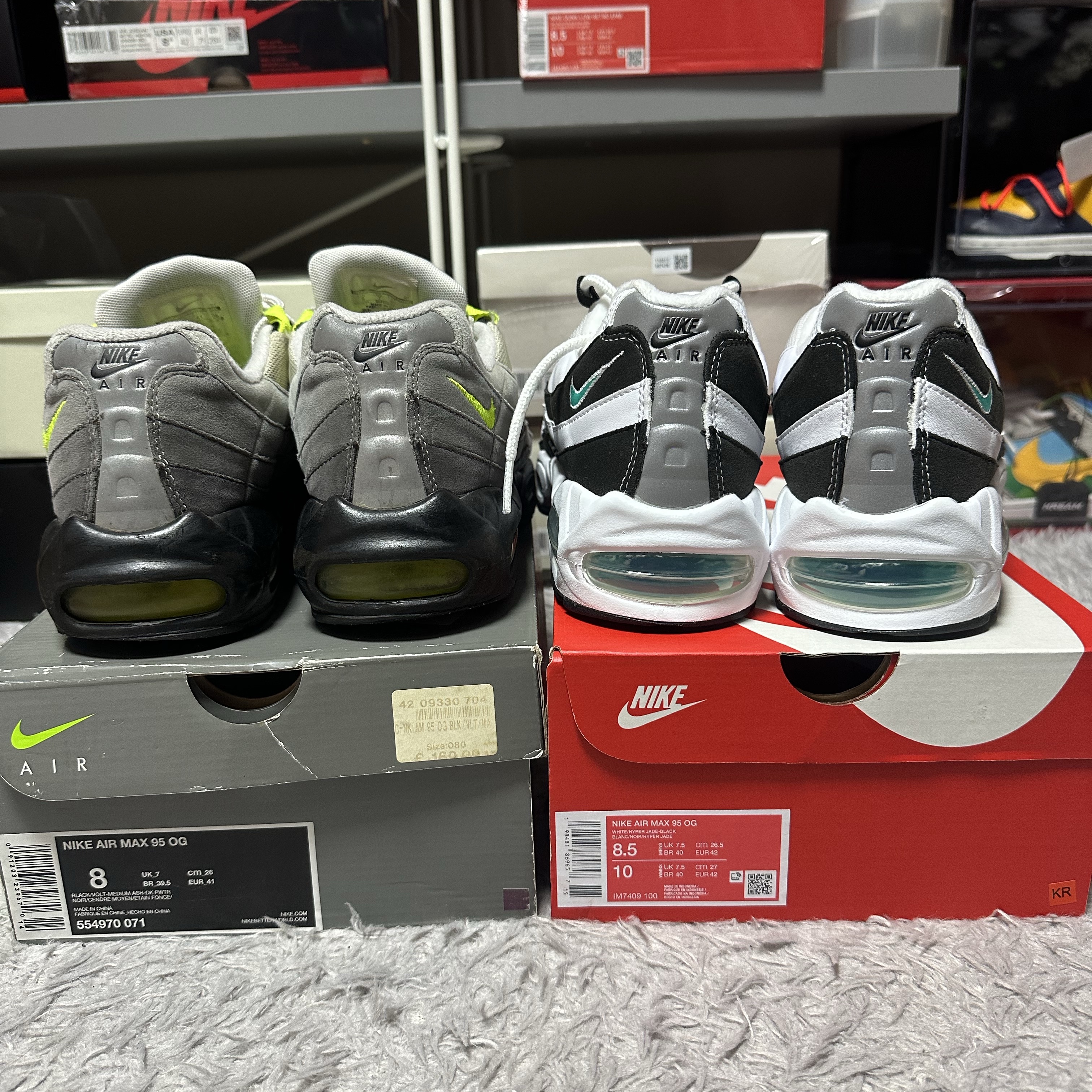 Nike Air Max 95 OG White and Black, Nike Air Max 95 OG Neon Yellow 2020 착용 스타일 - 2