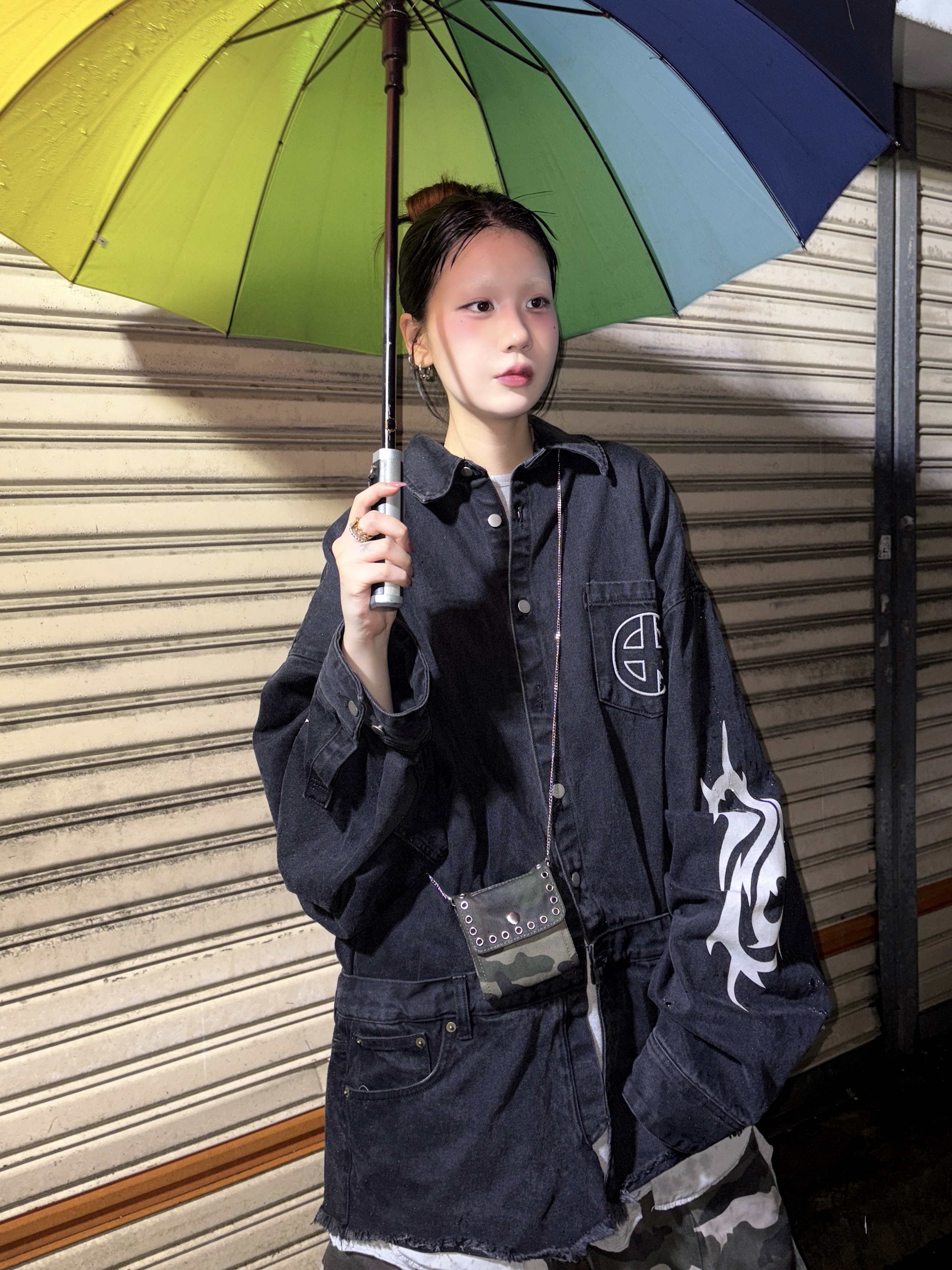 Project G/R Hybrid Denim Shirts Jacket Black 착용 스타일 - 5