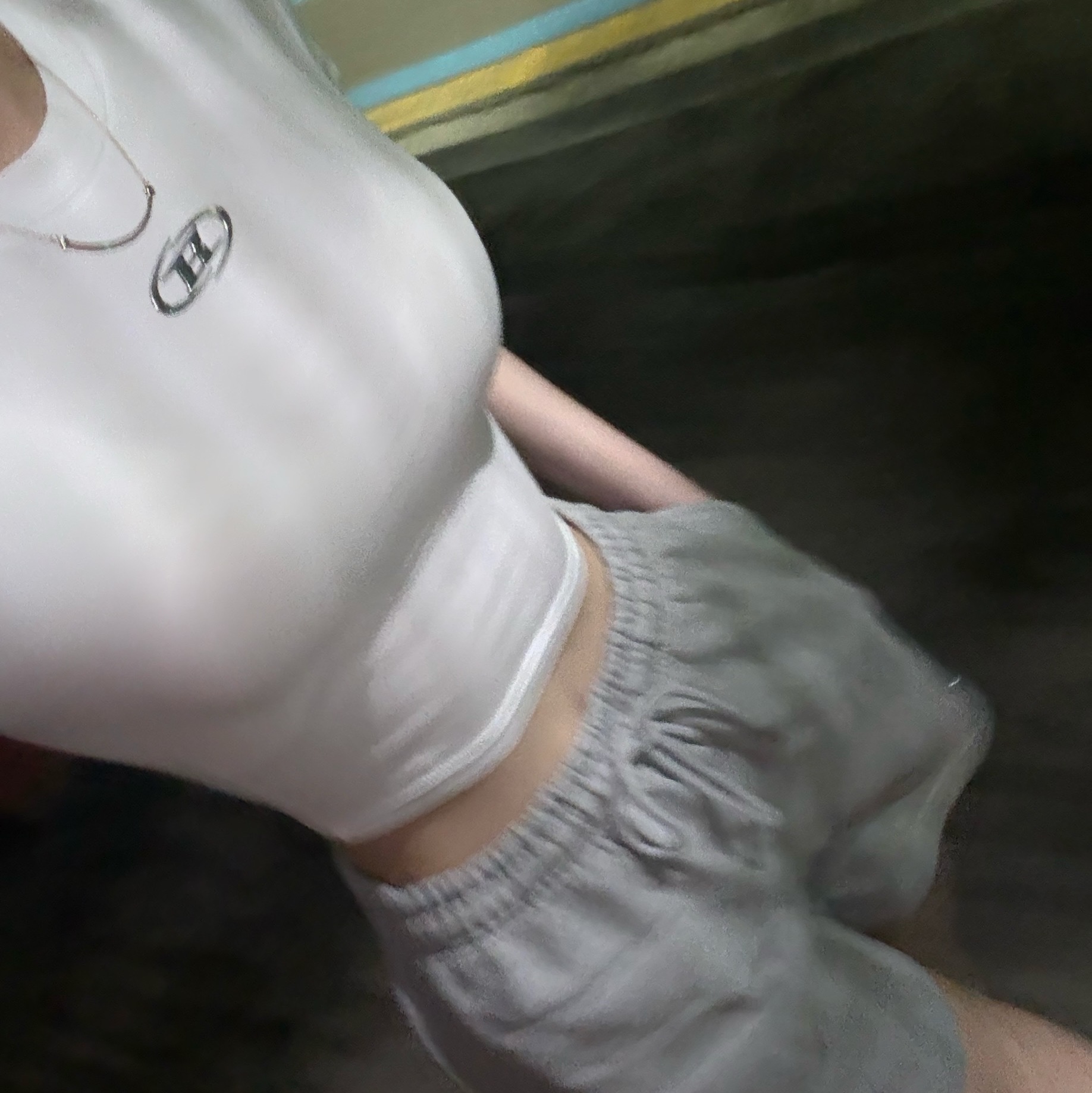 BORN TO WIN Silver B Modal Crop T-Shirts White 착용 스타일