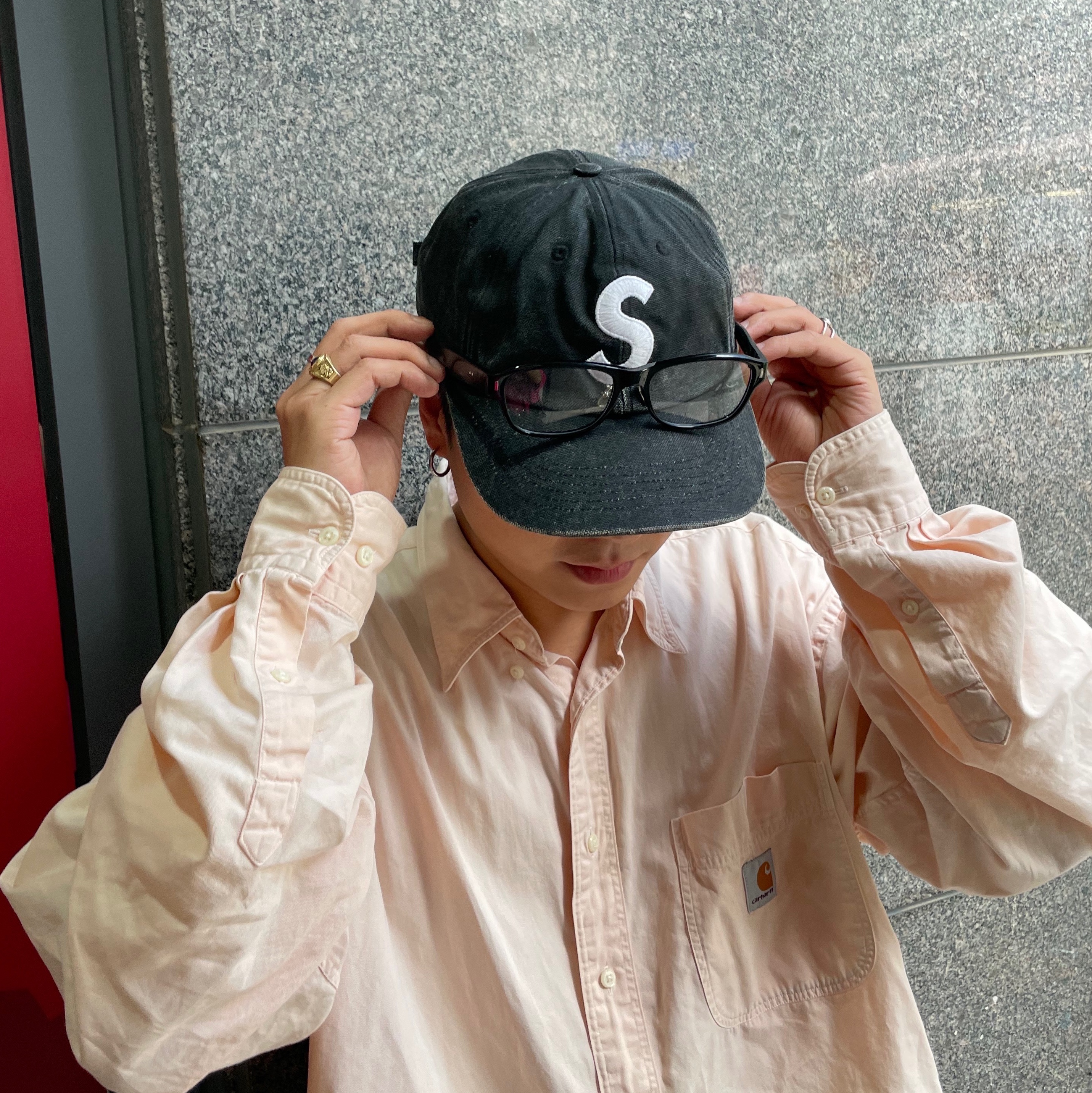 LOSTGARDEN Route Tan, Supreme Pigment Canvas S Logo 6-Panel Black - 23SS 착용 스타일 - 2