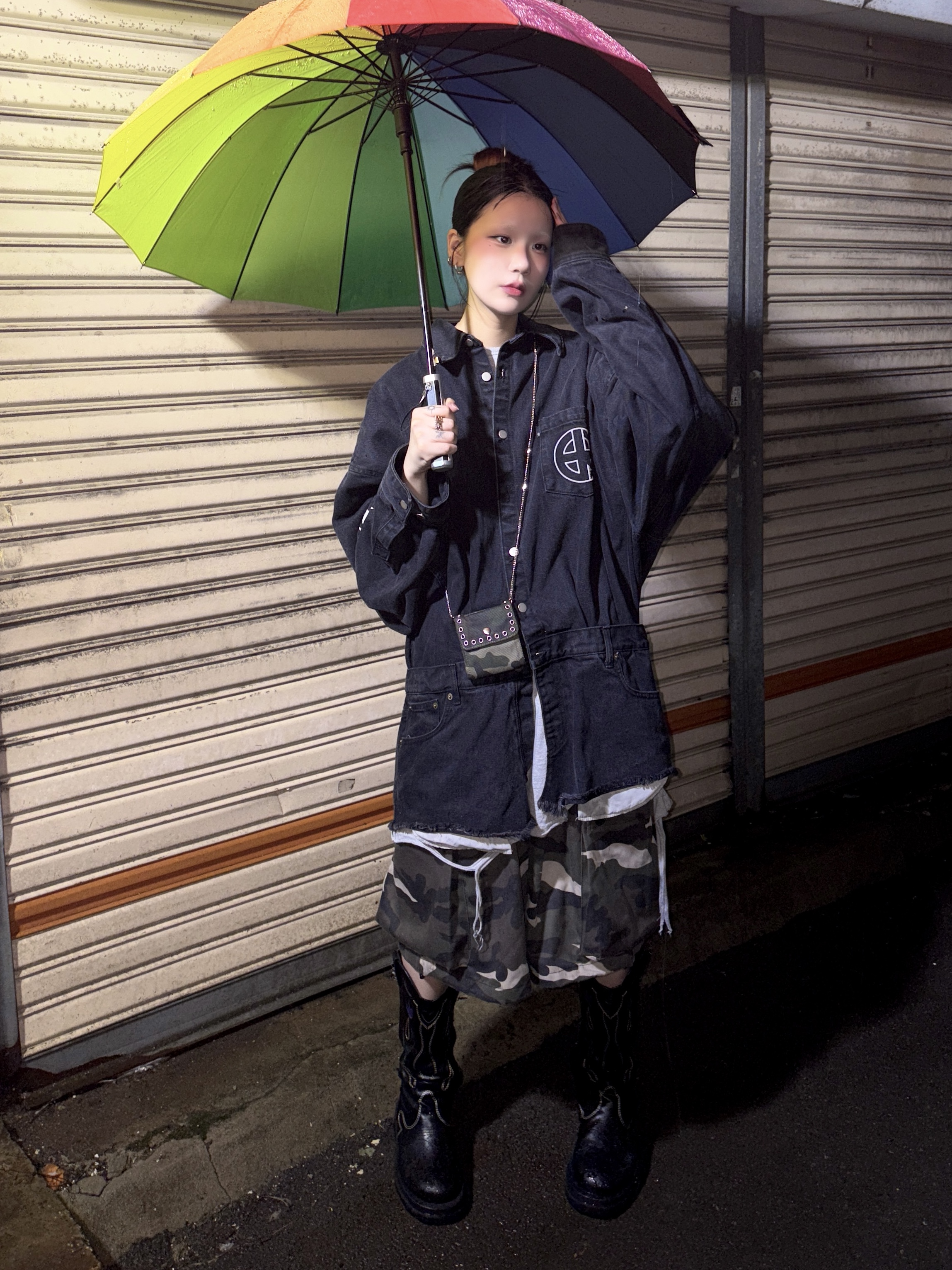 Project G/R Hybrid Denim Shirts Jacket Black 착용 스타일 - 4