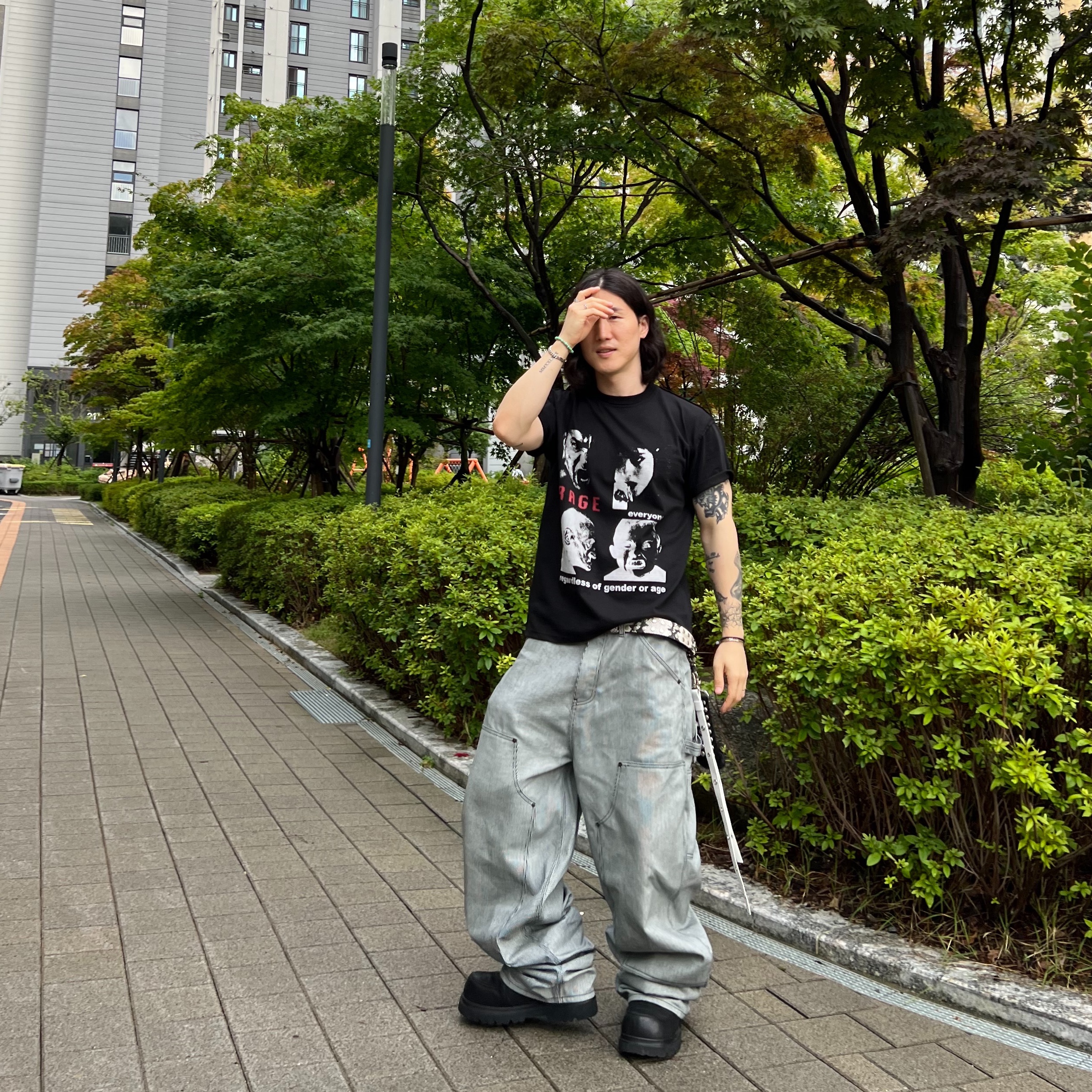 Undermycar Stripe Engineers Double Knee Work Pants Black Stripe - 24FW 착용 스타일 - 2