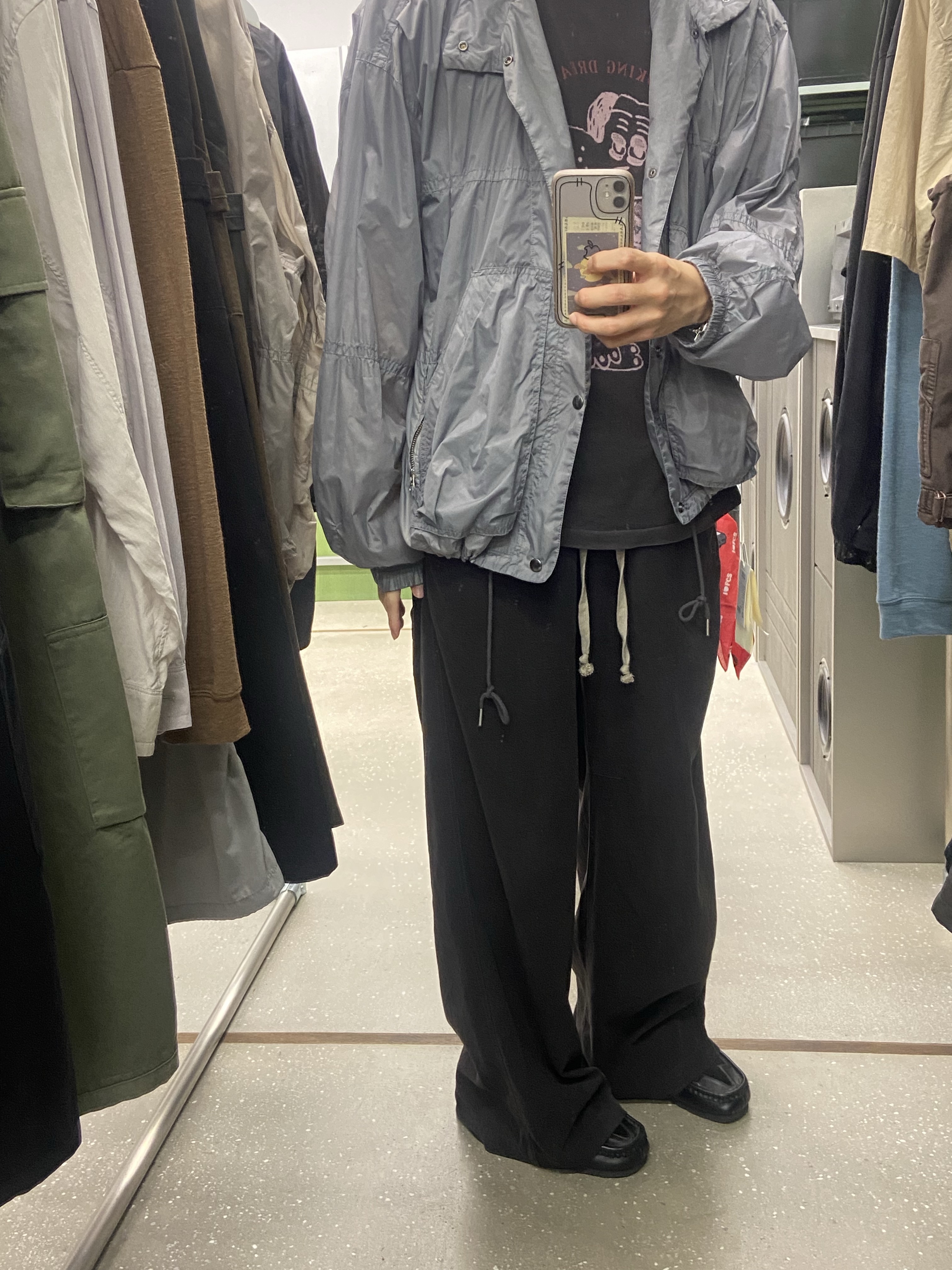 Polyteru Human Index Human Pajama Pants Deep Charcoal, [프리오더] Polyteru Wallabee Shoes Star Leather Black 착용 스타일