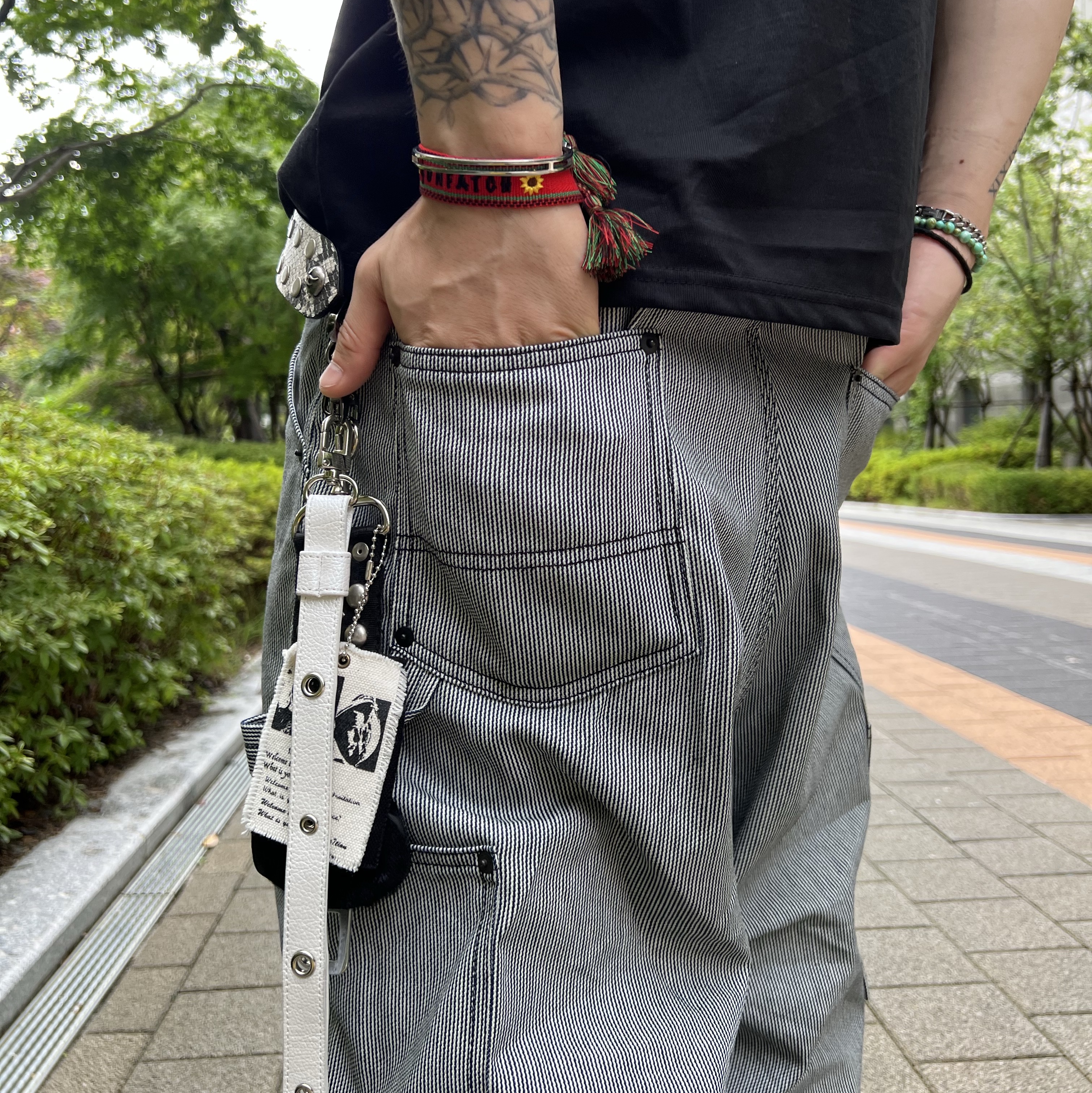 Undermycar Stripe Engineers Double Knee Work Pants Black Stripe - 24FW 착용 스타일 - 3