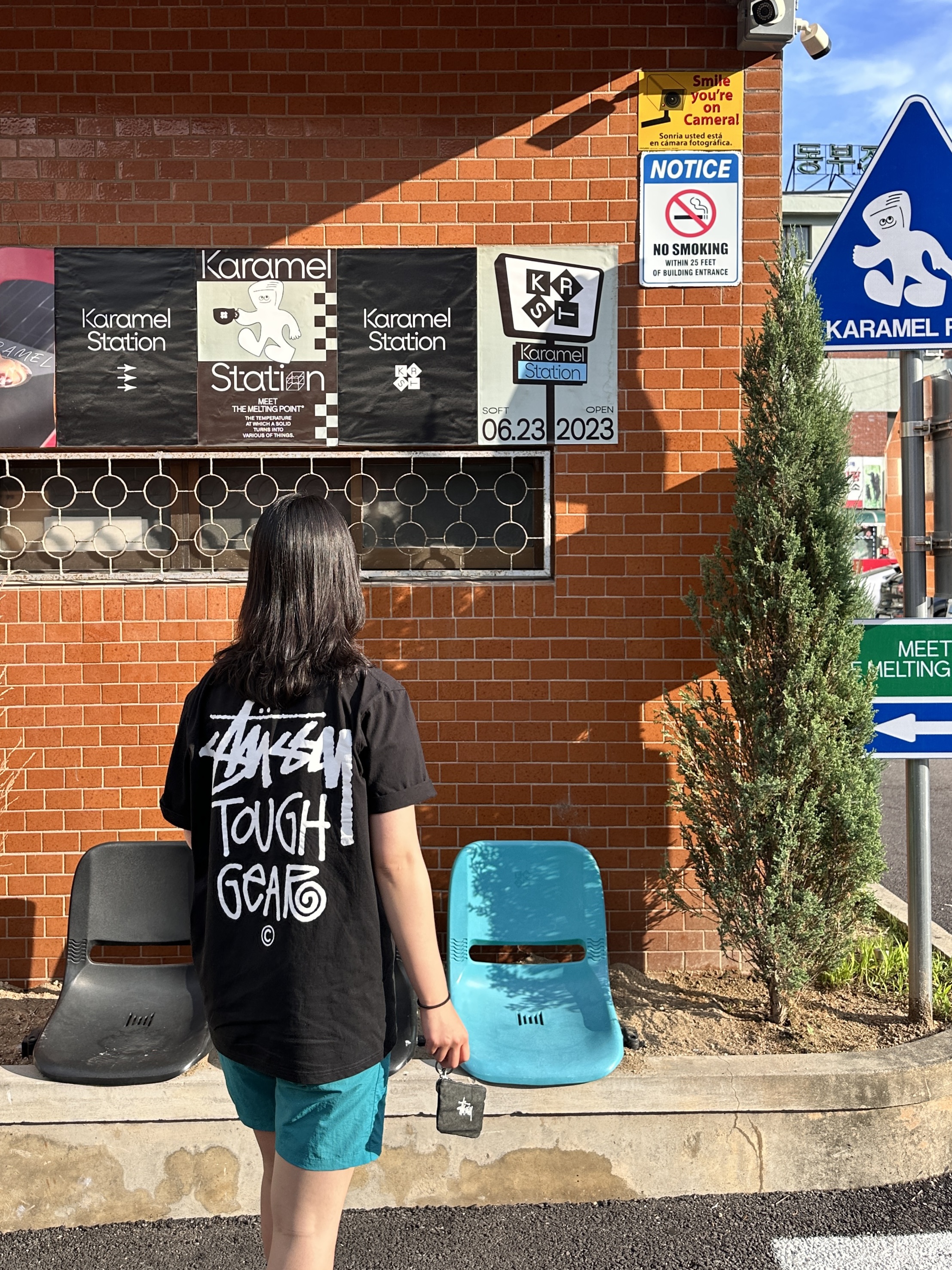 Stussy Tough Gear T-Shirt Black, Stussy Canvas Coin Pouch Washed Black 착용 스타일 - 2