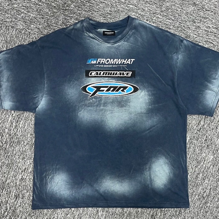 [더블적립]Farfromwhat Far Washed Logo T-Shirts Navy 착용 스타일