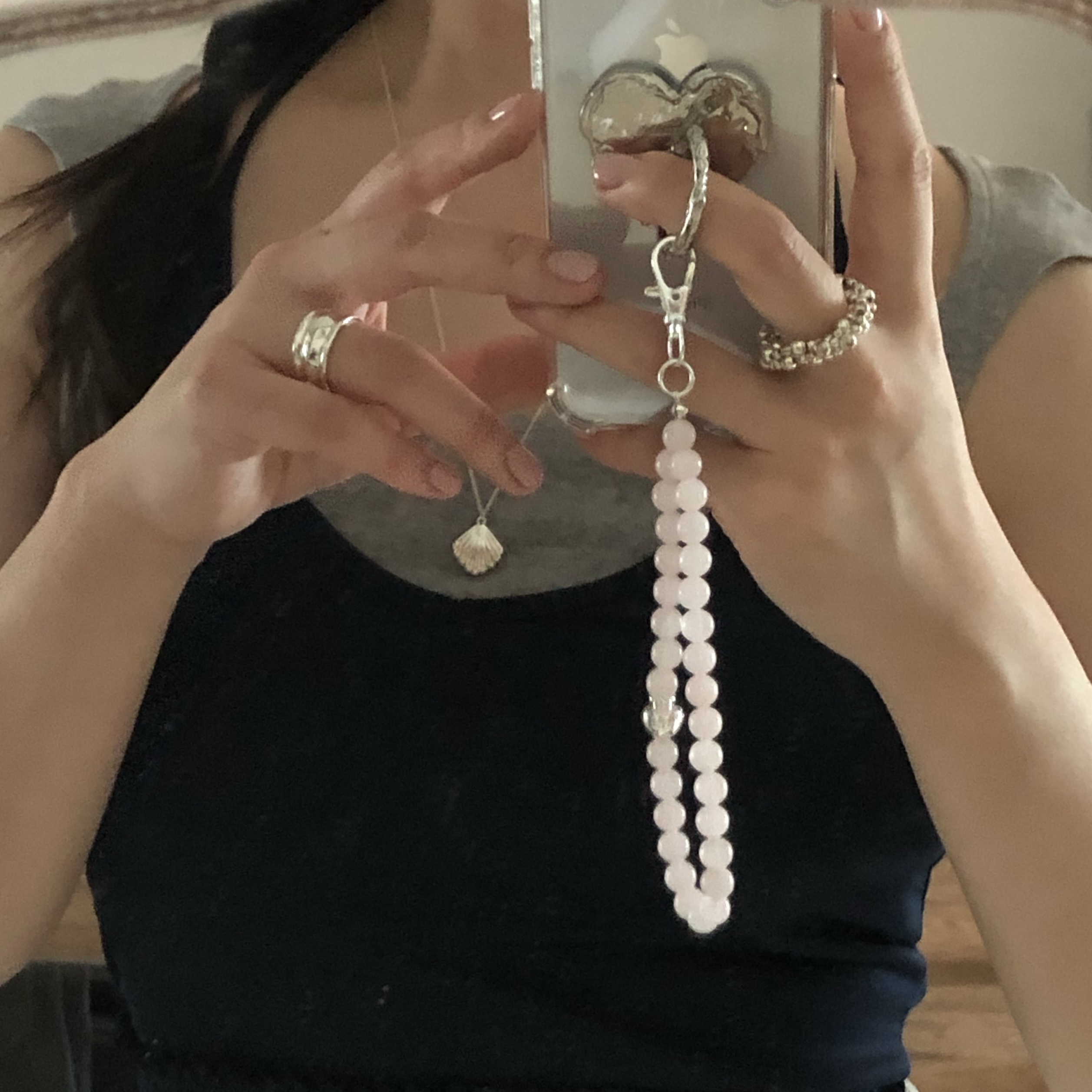 Aviemuah Heart Phone Knob Rhodium 착용 스타일 - 3