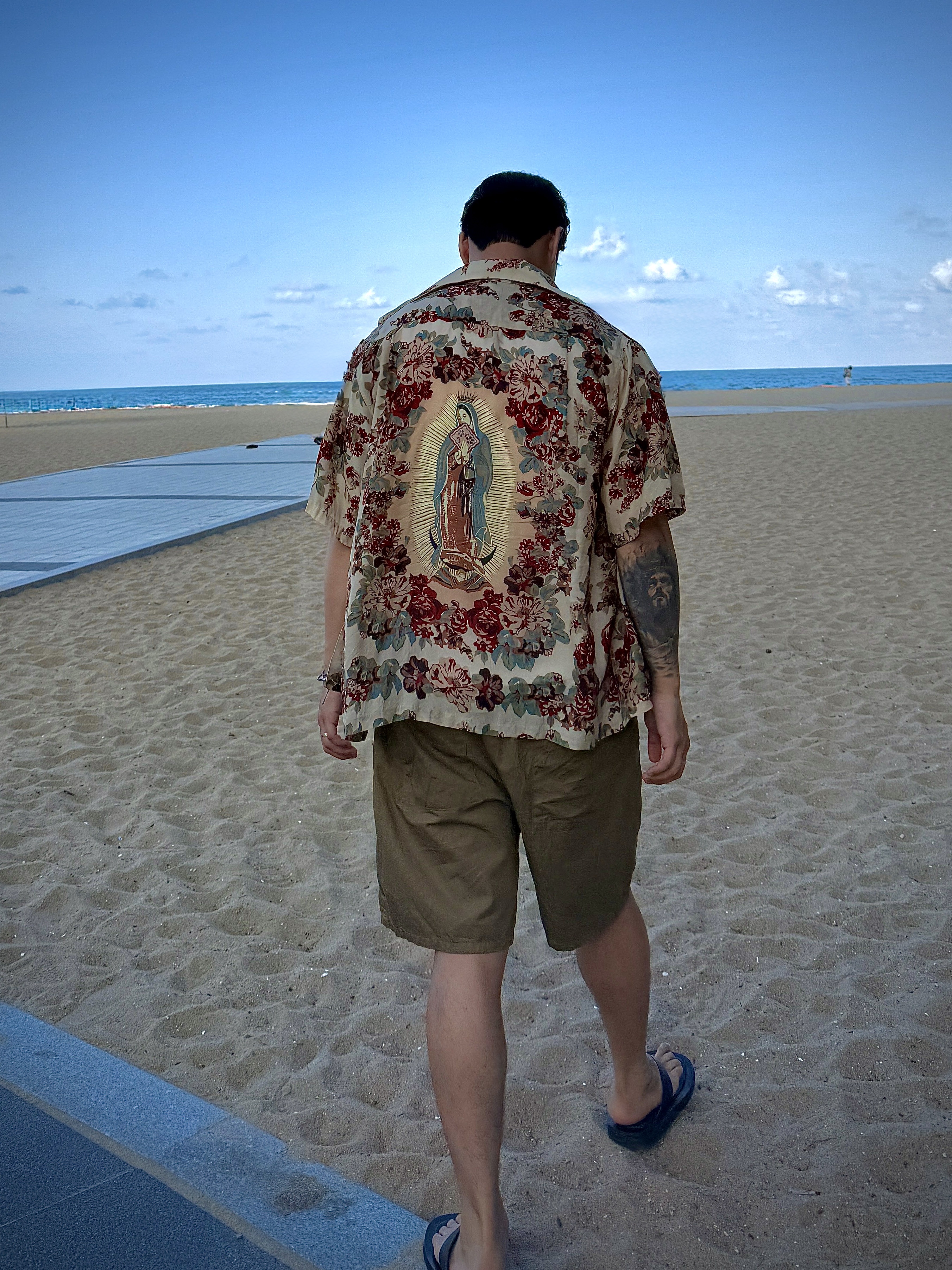 Kapital Silk Rayon Champagne Maria Pattern Wrangle Collar Aloha Shirt Kinari 착용 스타일 - 2