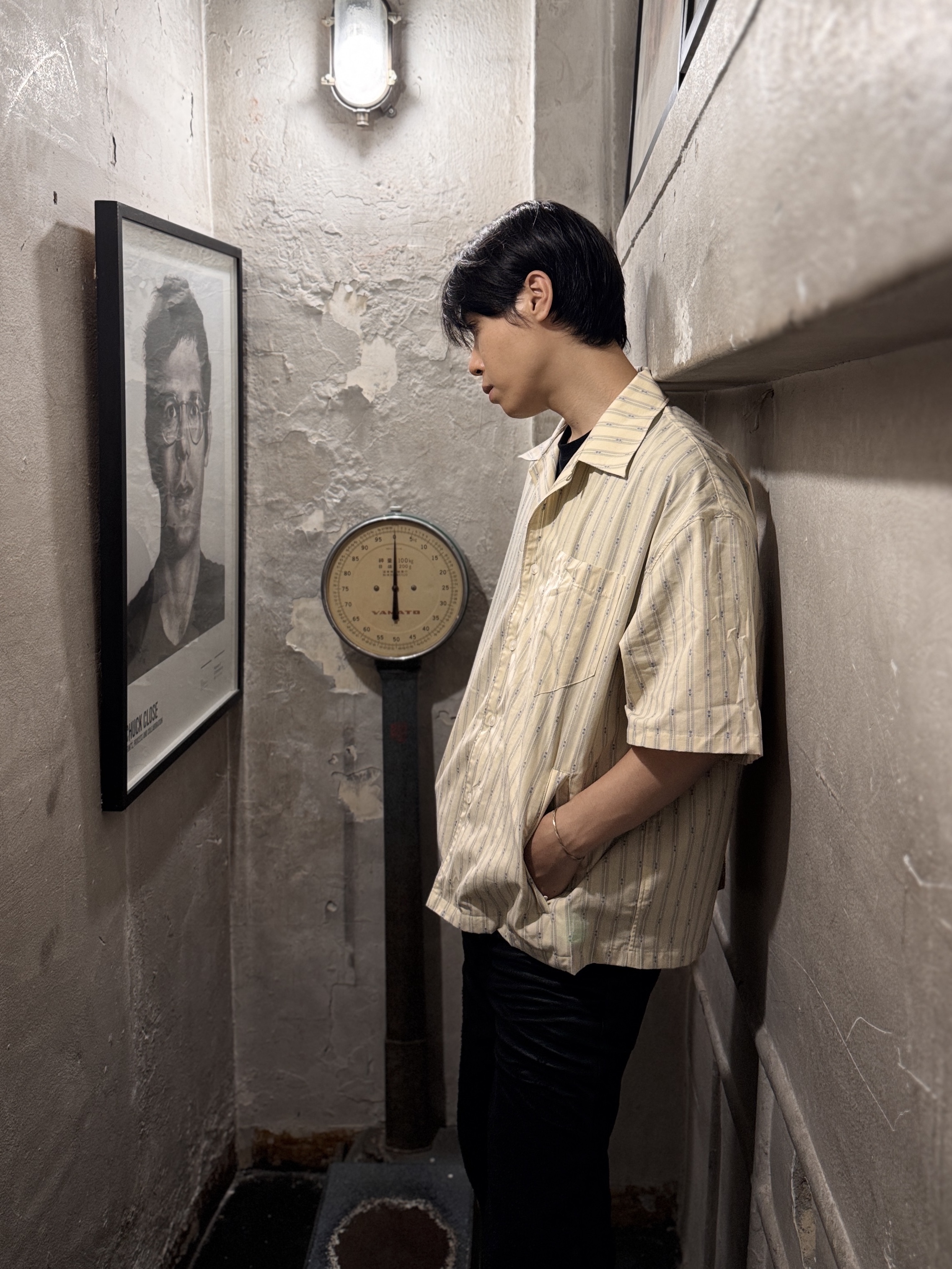 Nonnod Vacation Shirt Yellow Stipe 착용 스타일 - 3