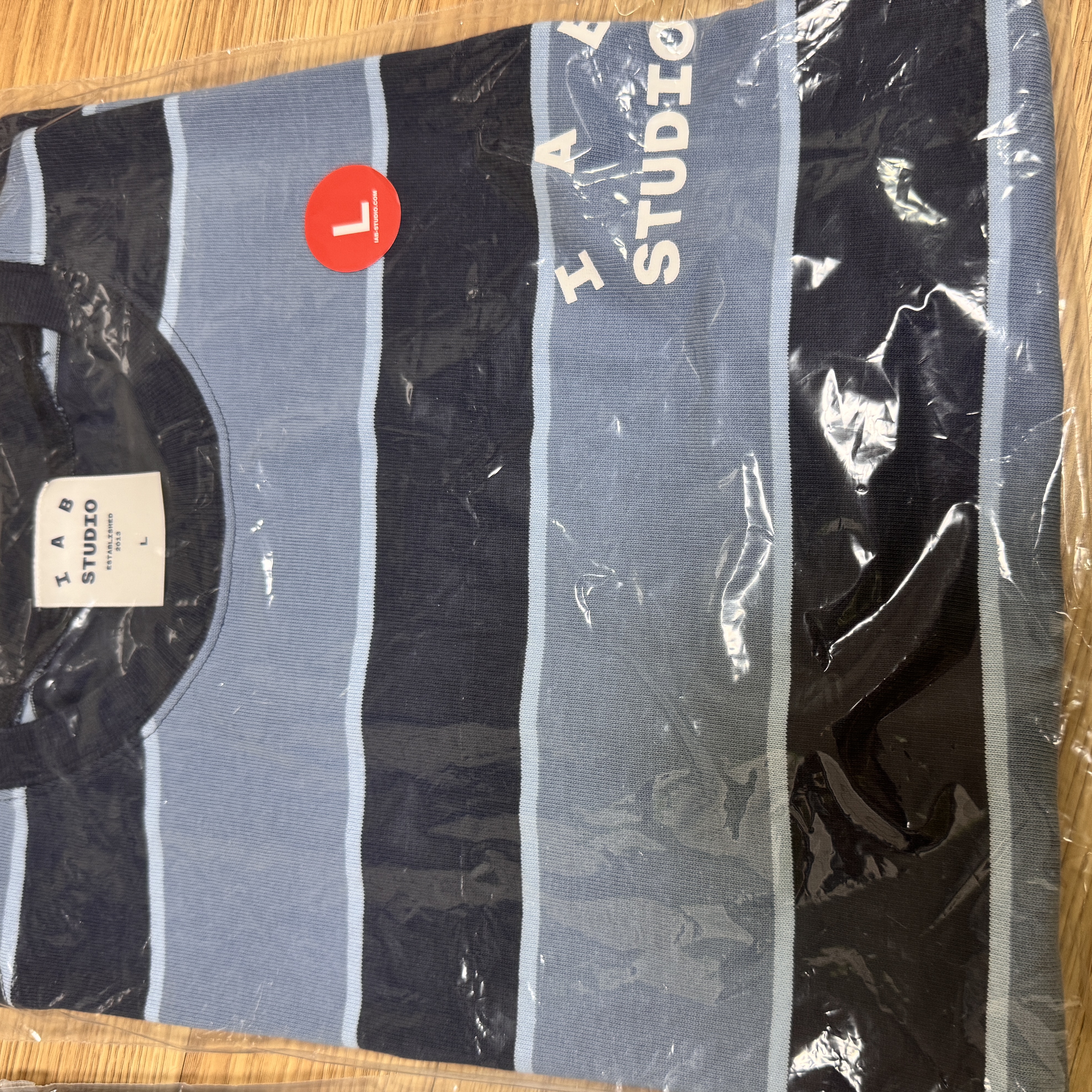 IAB Studio Striped T-Shirt Blue White 착용 스타일