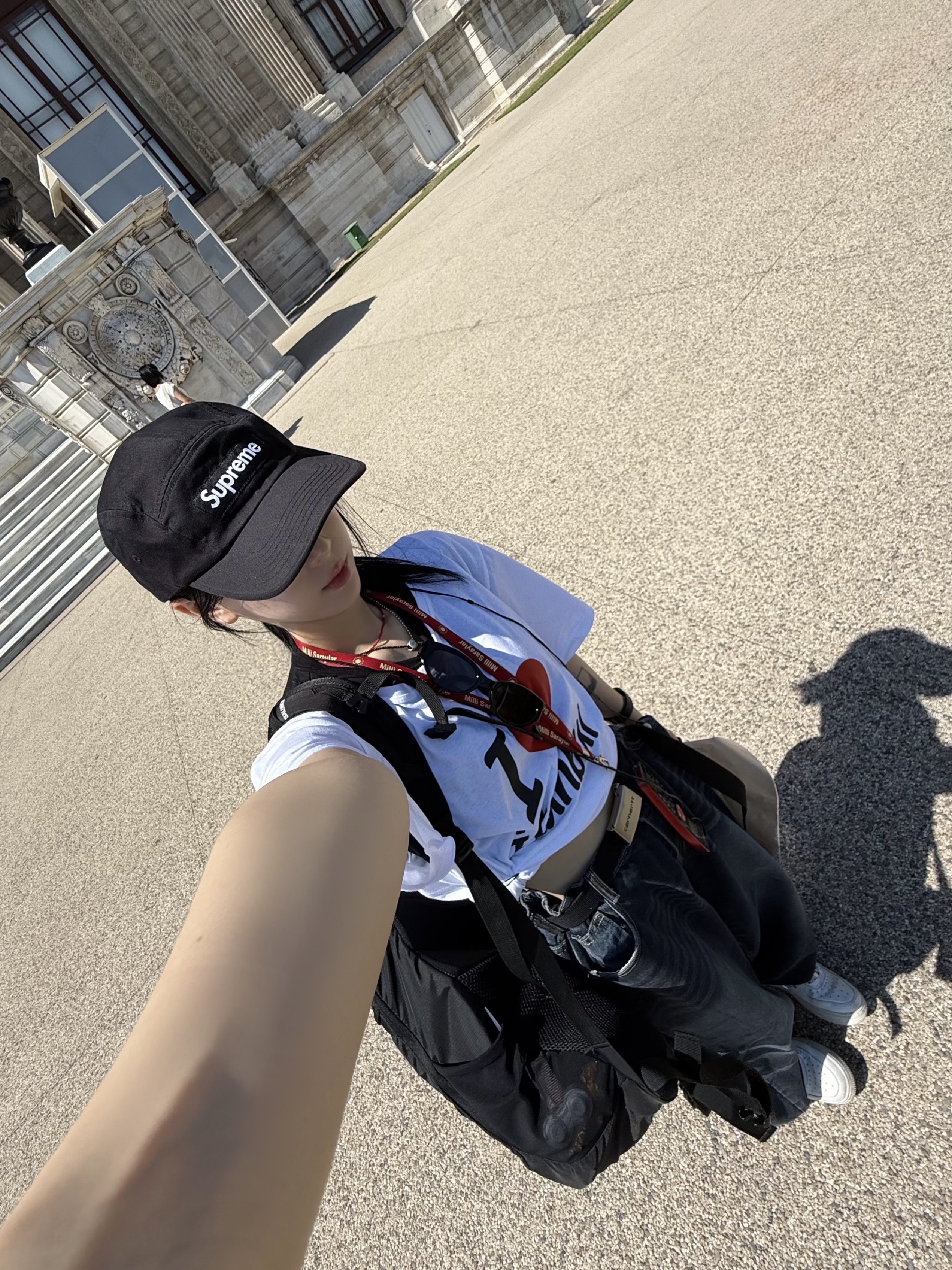 Supreme Washed Chino Twill Camp Cap Black, Carhartt WIP Clip Belt Chrome Black 착용 스타일 - 1