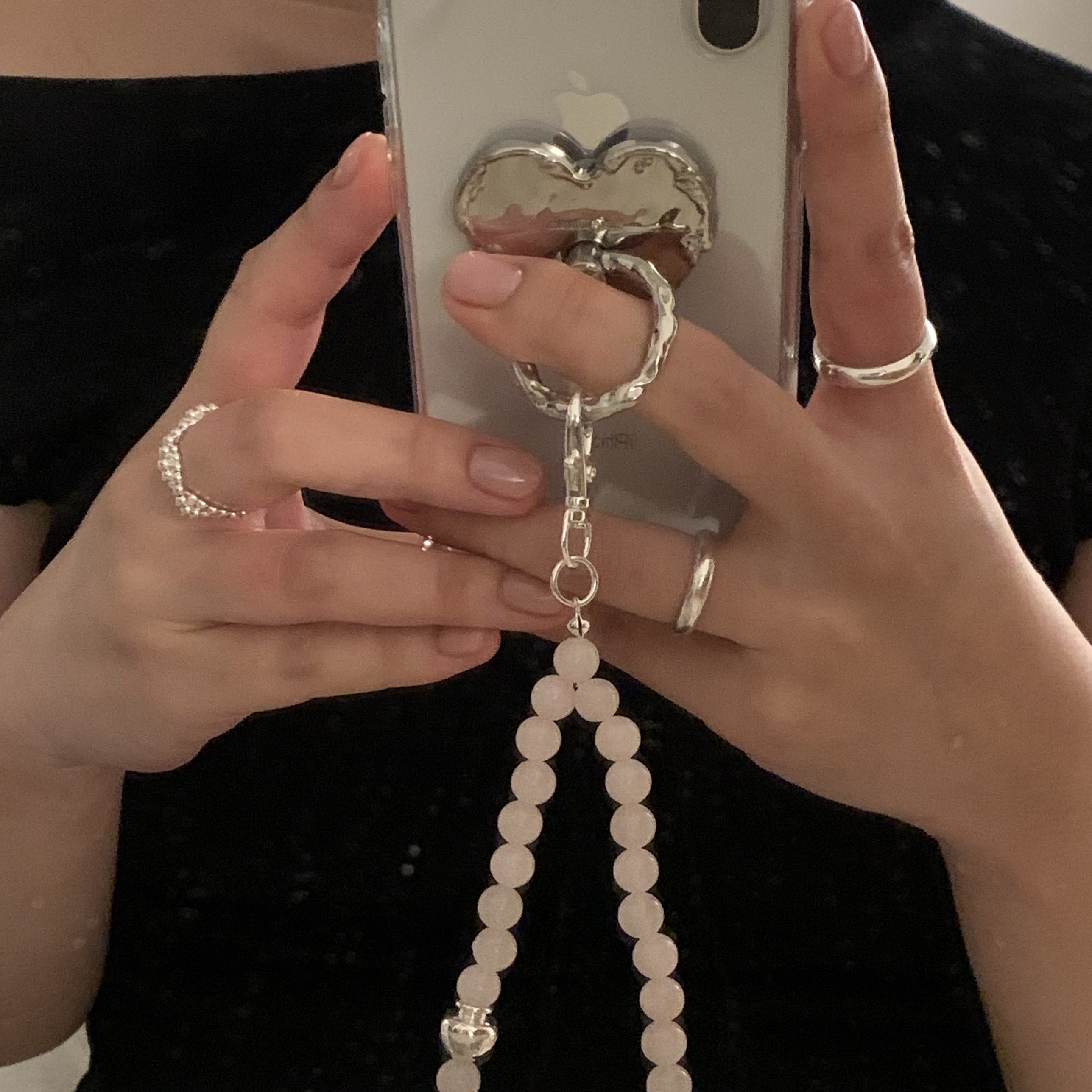 Aviemuah Heart Phone Knob Rhodium 착용 스타일 - 1