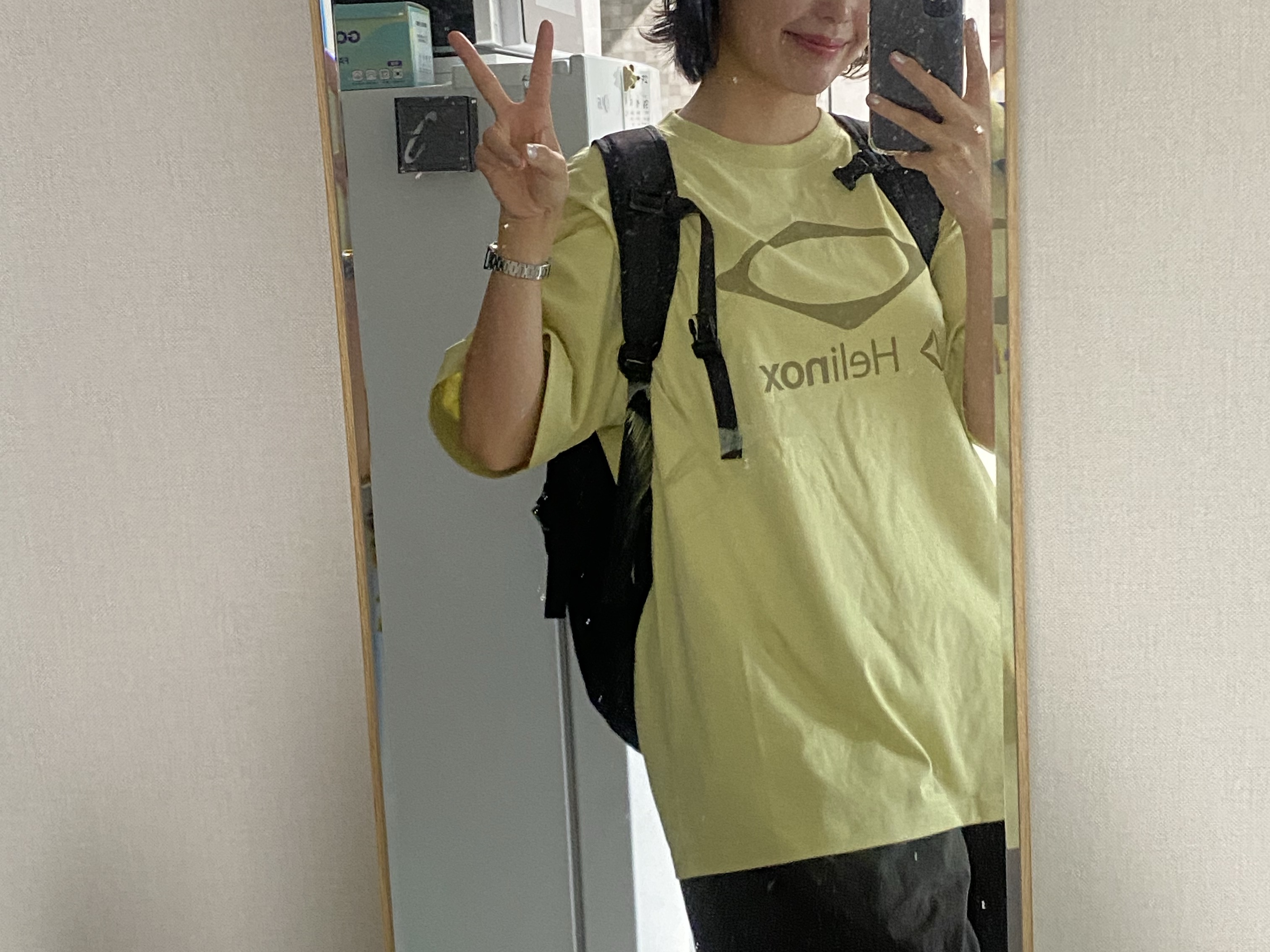 (W) Mischief x Helinox T-Shirt Olive 착용 스타일