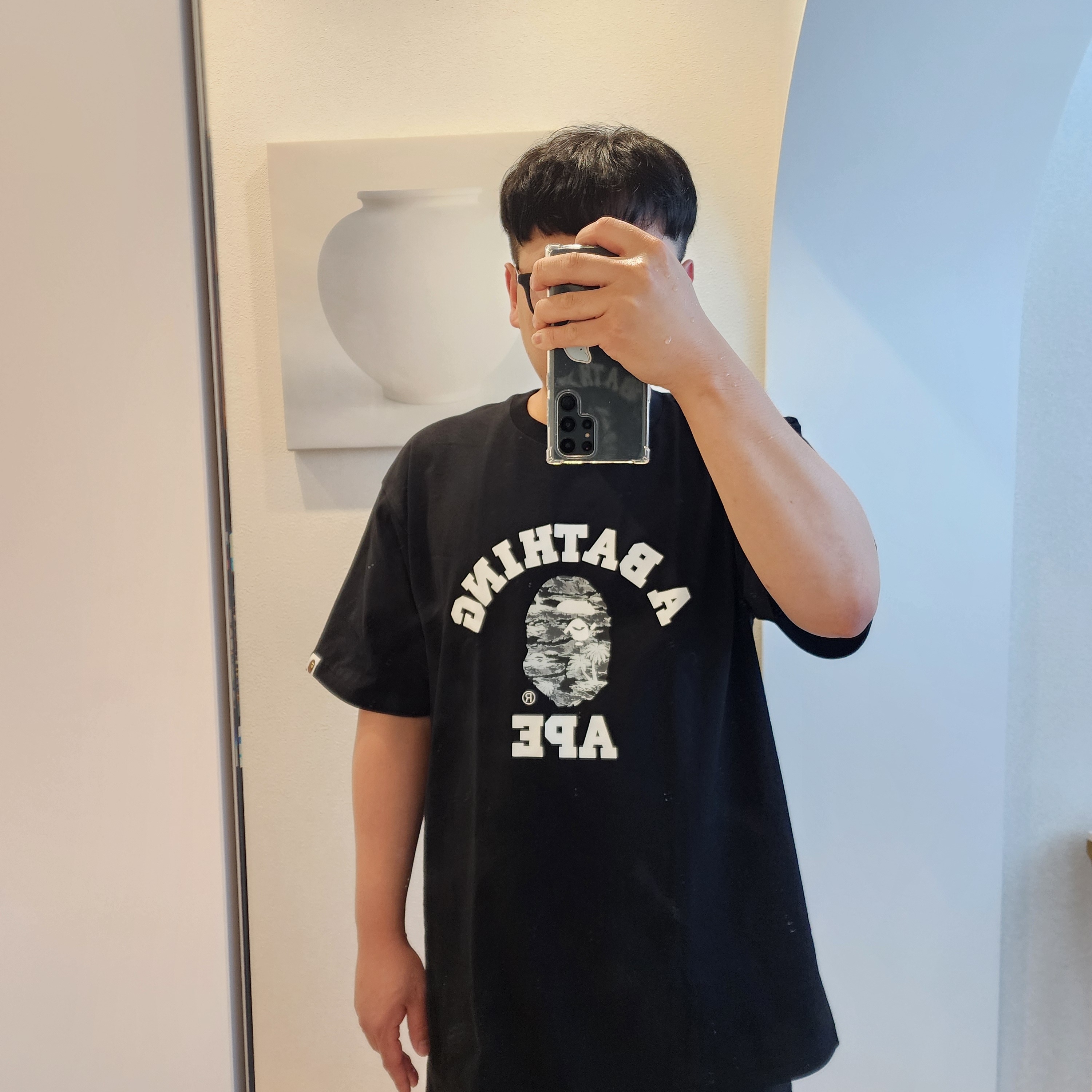 BAPE Palm Tree Camo College T-Shirt Black 착용 스타일