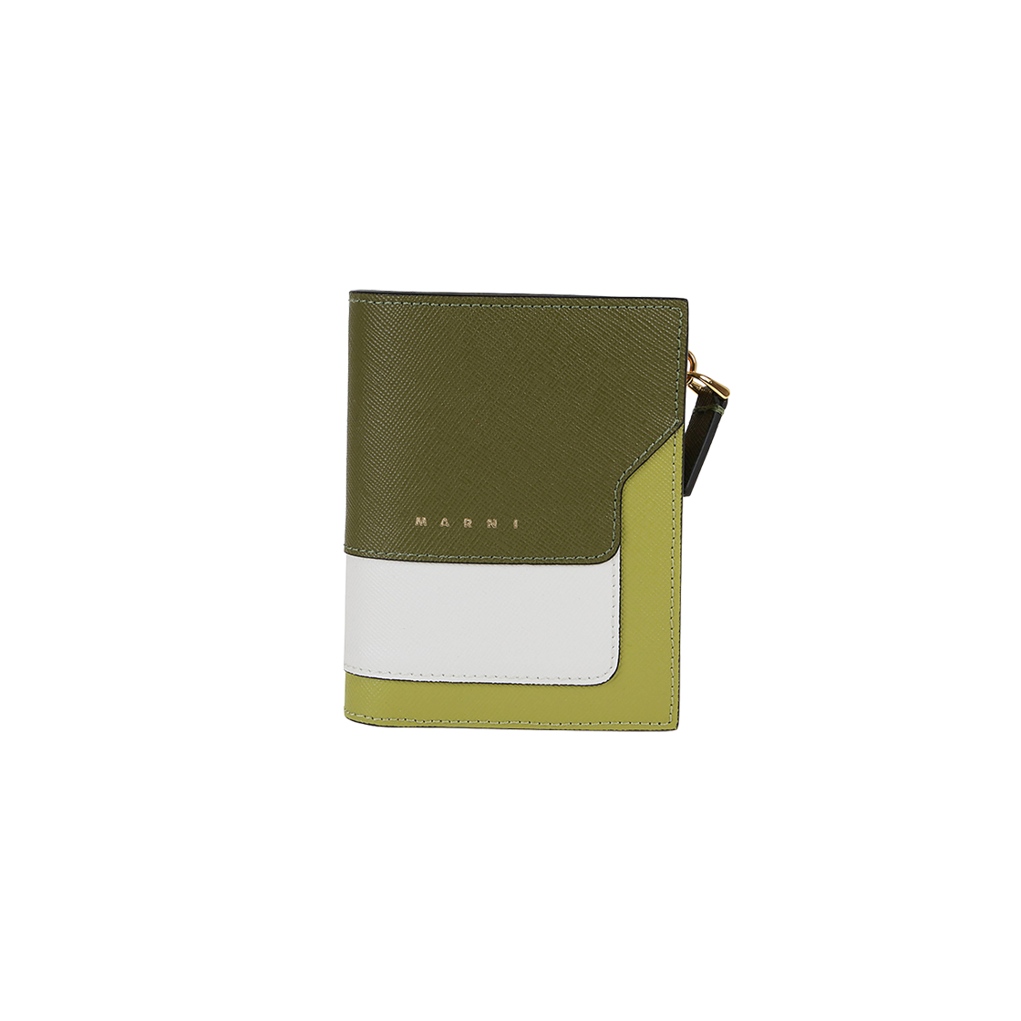 마르니 사피아노 레더 반지갑 올리브 릴리 화이트(Marni Saffiano Leather Bi-Fold Wallet Olive Lily White)