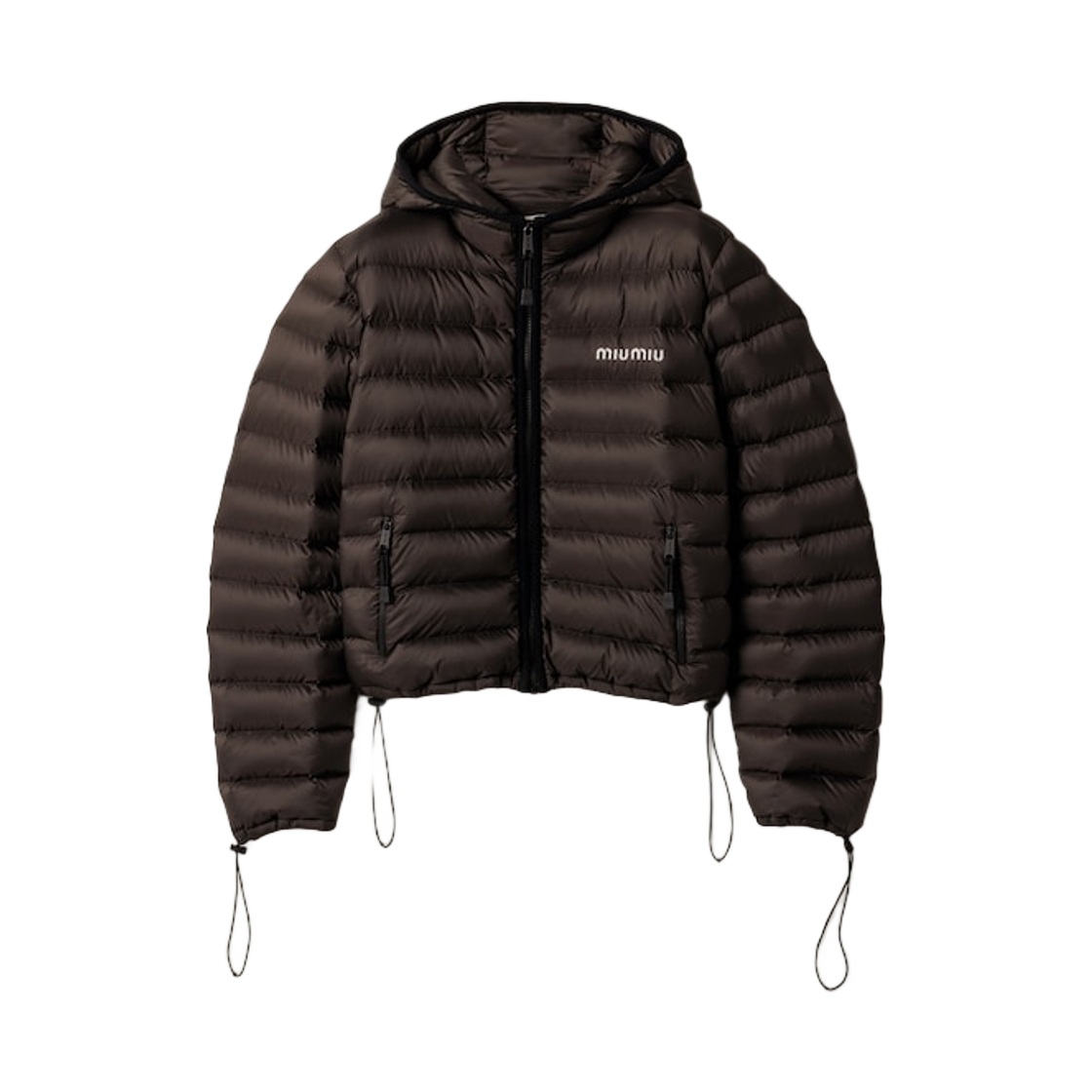 ML1346-1754-F0414 (W) Miu Miu Light Pongee Down Hooded Jacket Forest Green