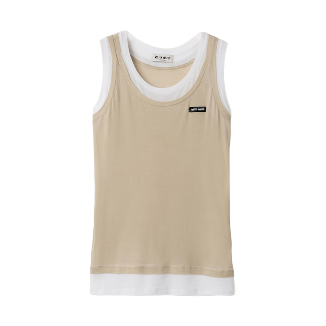 (W) 미우 미우 립 저지 탱크탑 화이트 퍼미스((W) Miu Miu Lip Jersey Tank Top White Pumice) - 1