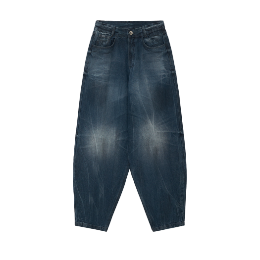 BLR2E04PT02-OBL BLR Dirty Oil Washed Wide Denim Pants Blue