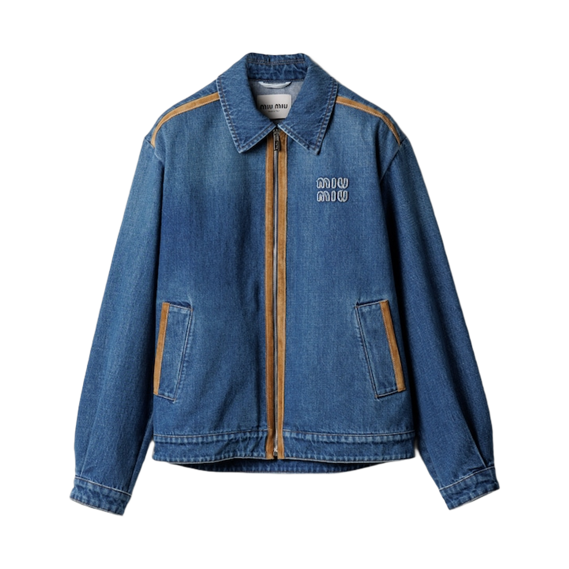 GWB256-17GI-F0013 (W) Miu Miu Denim and Leather Blouson Jacket Light Blue
