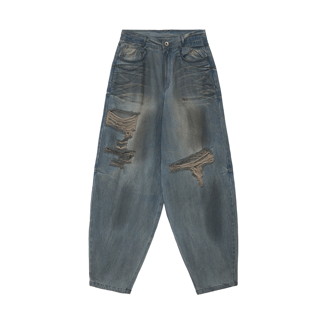 BLR2E04PT02-LBL BLR Destroyed Oil Washed Wide Denim Pants Light Blue