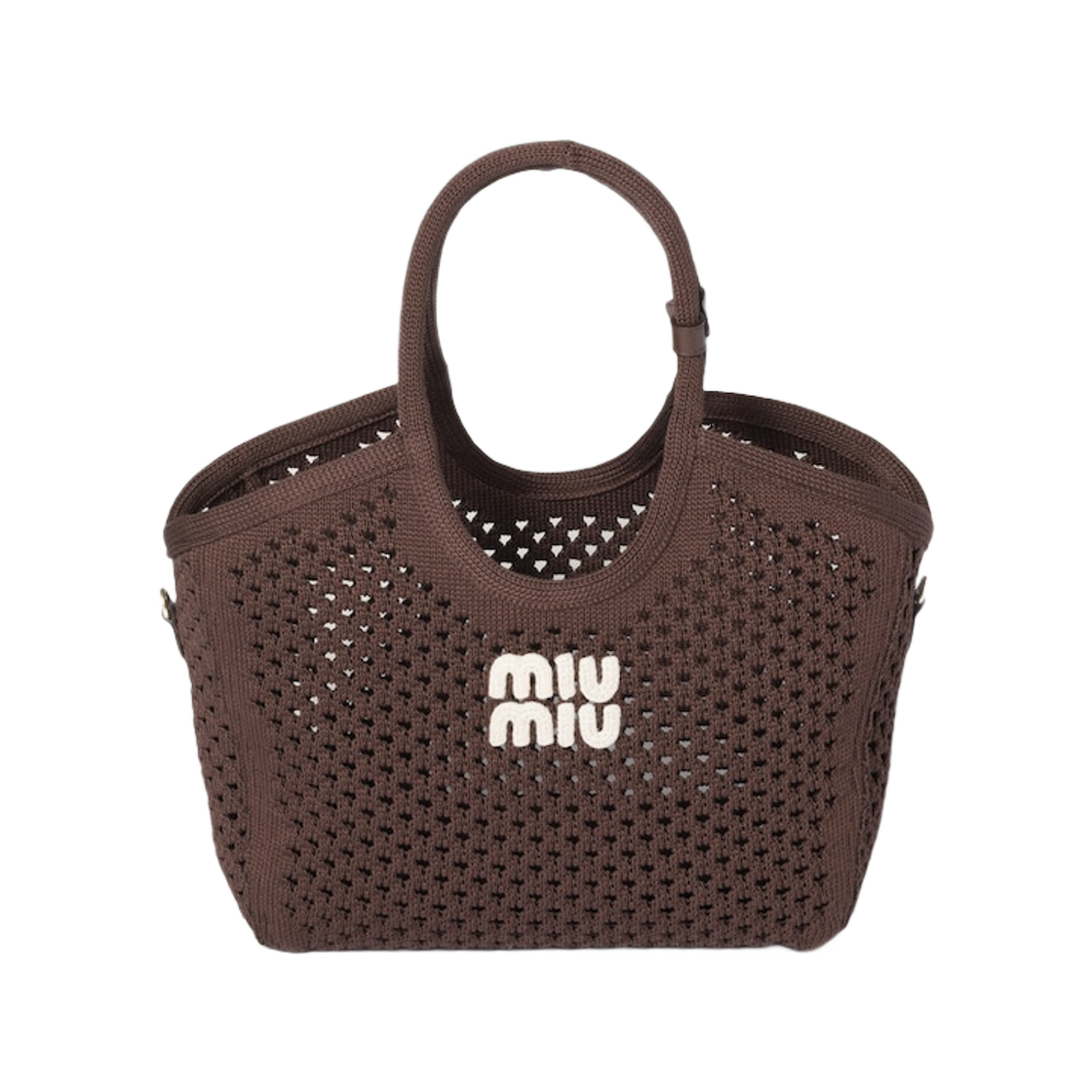 미우 미우 코튼 메쉬 아이비 토트백 코코아 초크 화이트(Miu Miu Cotton Mesh Ivy Tote Bag Cocoa Chalk White) - 1