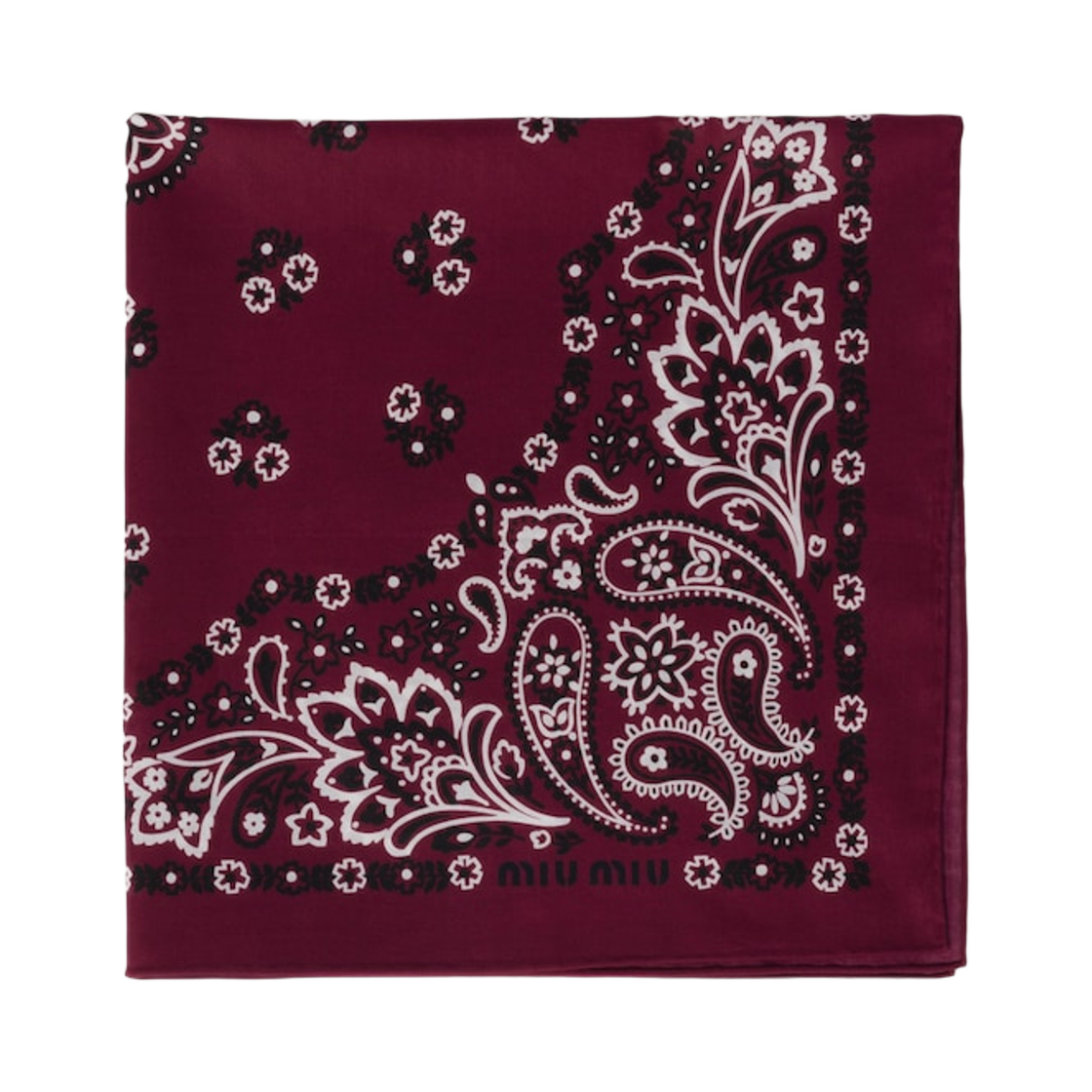 (W) 미우 미우 프린티드 포플린 스카프 아마란스 레드 메이즈 옐로우((W) Miu Miu Printed Poplin Scarf Amaranth Red Maze Yellow) - 1