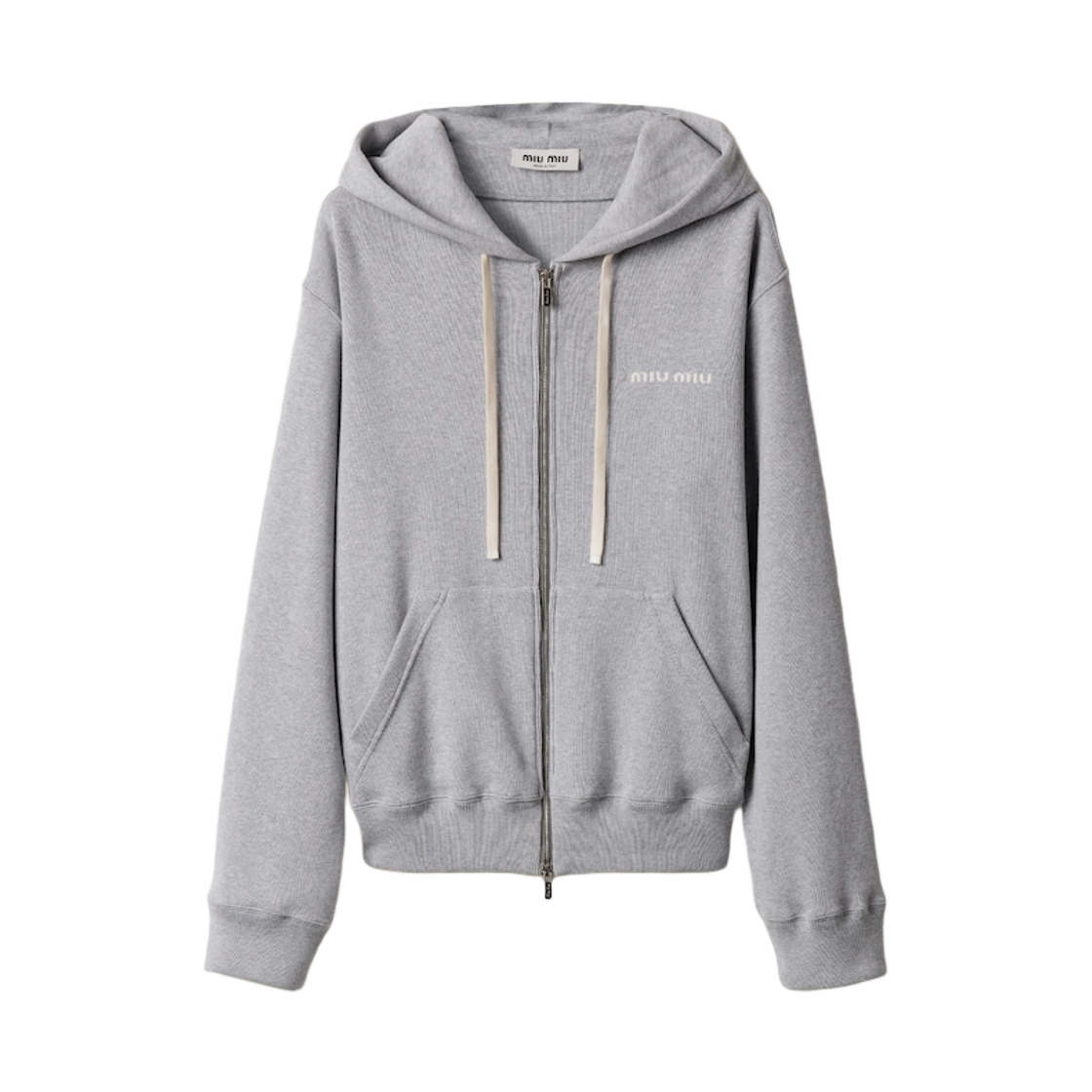MJL085-17JV-F0031 (W) Miu Miu Cotton Fleece Zip Hoodie Gray