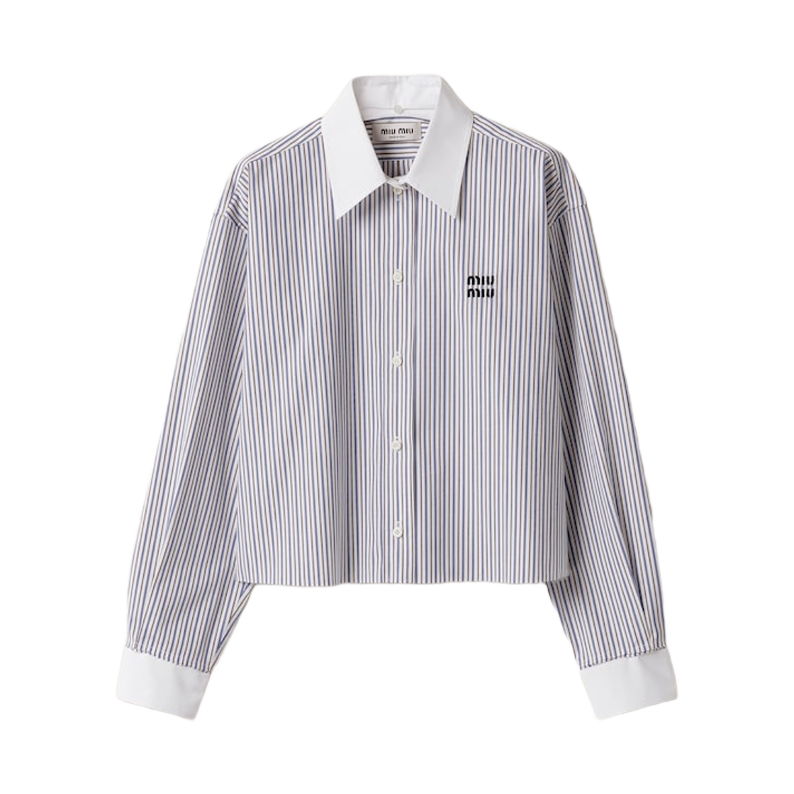 MK1971-174T-F0963 (W) Miu Miu Striped Poplin Shirt White Cocoa Brown