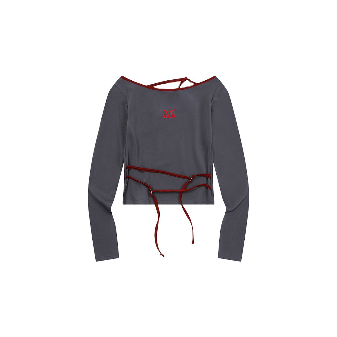 무센트 엔버 셋업 스트랩 언발란스 롱 슬리브 티 차콜(MUCENT Enver Set Up Strap Unbalance Long Sleeve T Charcoal)