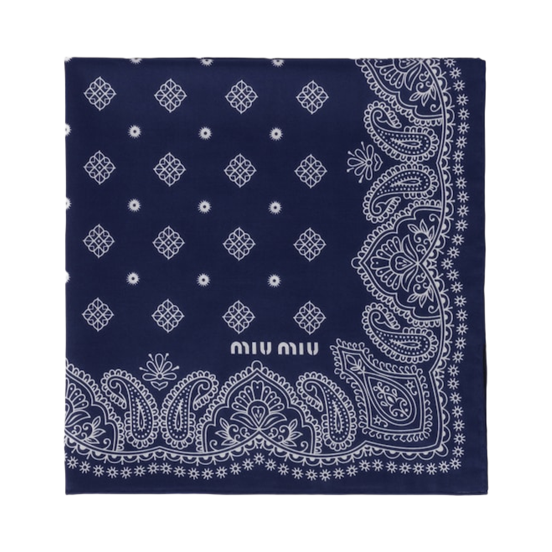 (W) 미우 미우 프린티드 포플린 스카프 블루((W) Miu Miu Printed Poplin Scarf Blue) - 1